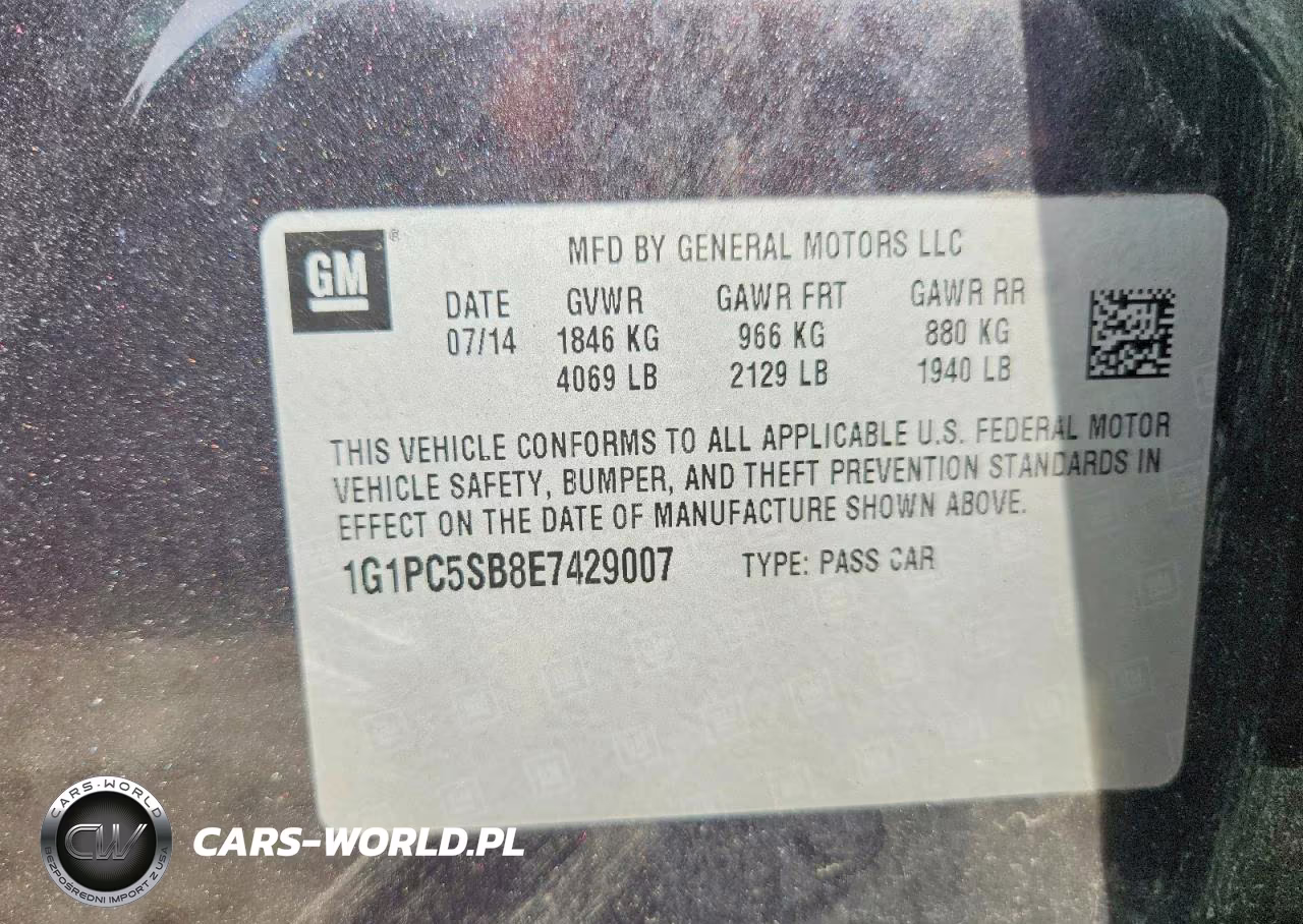 2014 Chevrolet Cruze Lt VIN:1G1PC5SB8E7429007 - 12