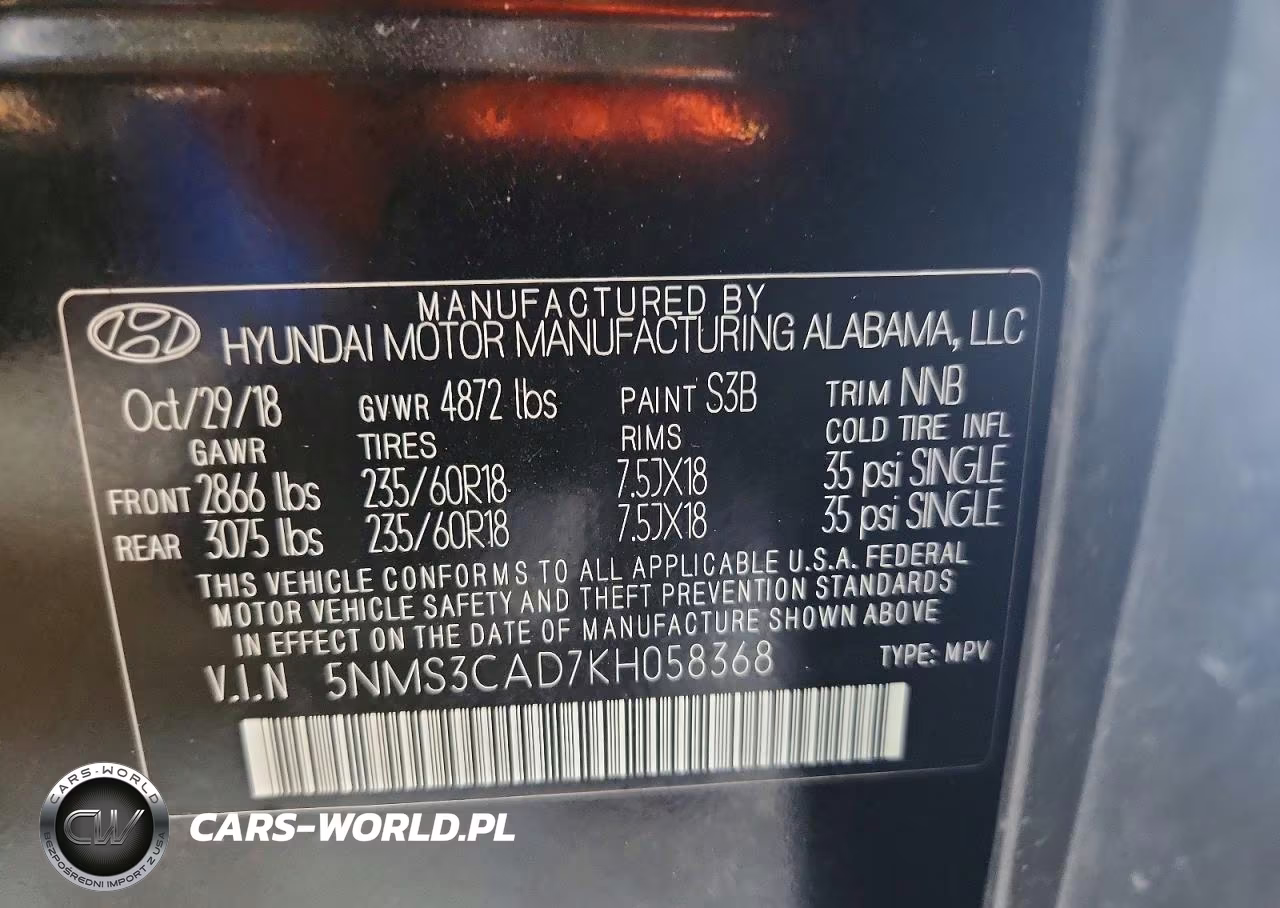 2019 Hyundai Santa Fe Sel Plus 2.4L VIN:5NMS3CAD7KH058368 - 12