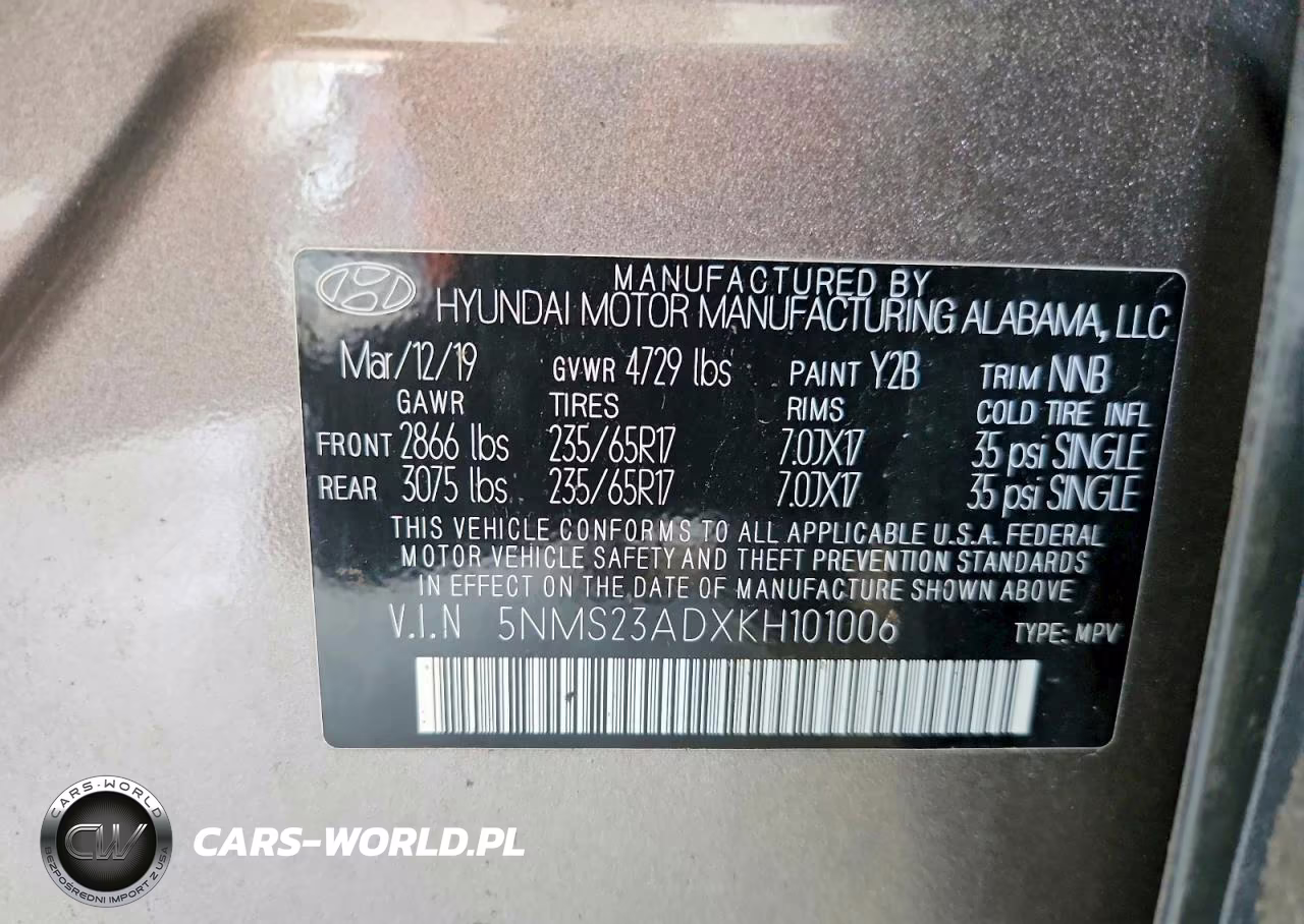 2019 Hyundai Santa Fe Se VIN:5NMS23ADXKH101006 - 12