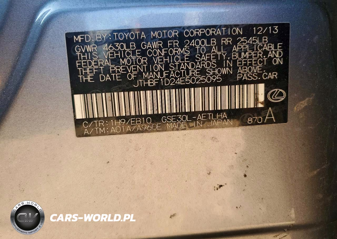 2014 Lexus Is 250 VIN:JTHBF1D24E5025095 - 12