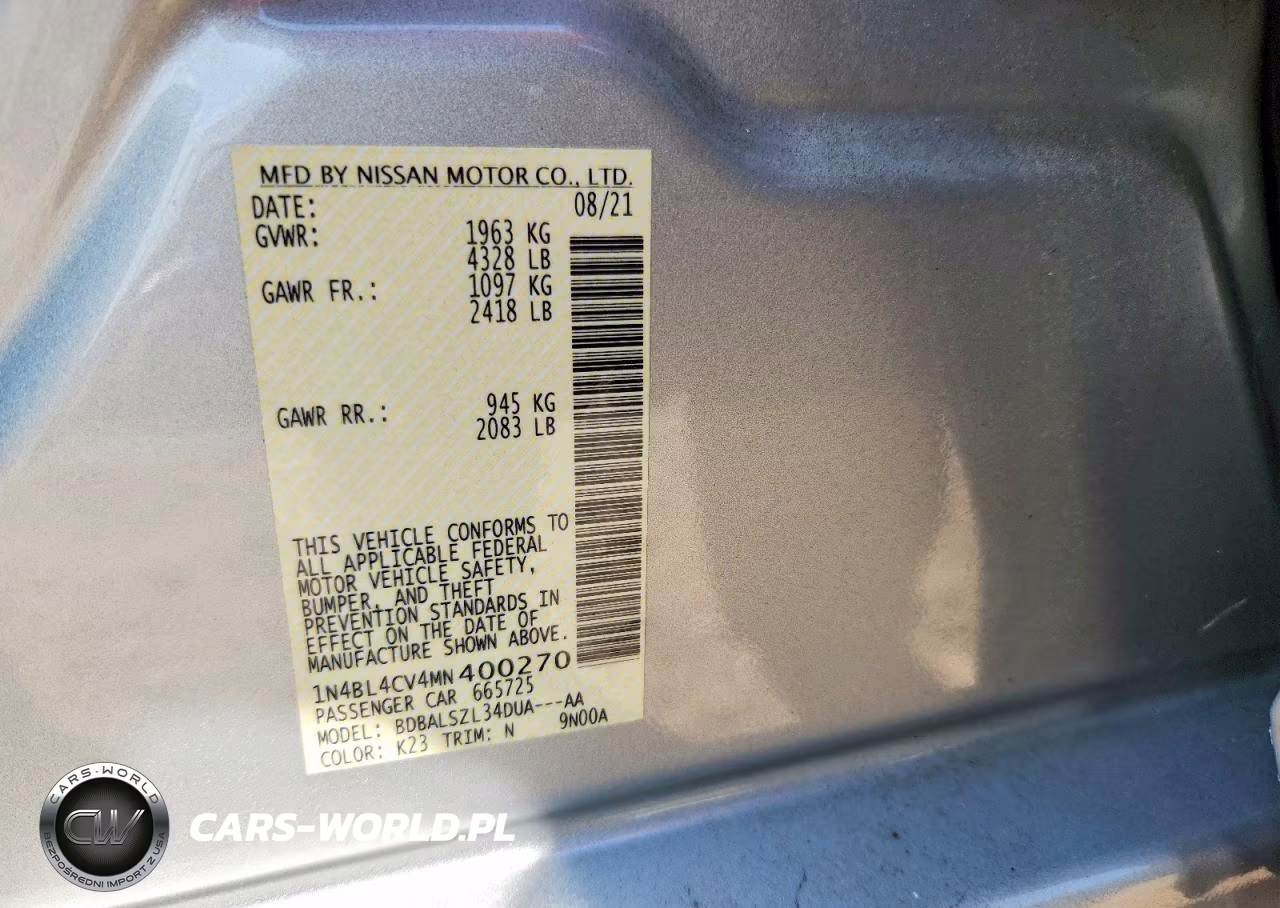 2021 Nissan Altima Sr VIN:1N4BL4CV4MN400270 - 12