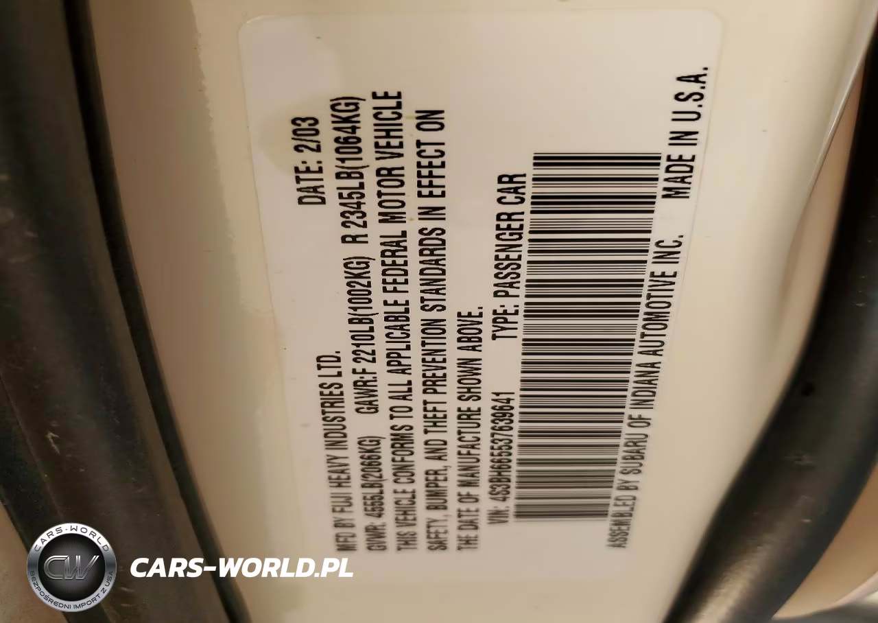 2003 Subaru Legacy Outback VIN:4S3BH665537639641 - 12