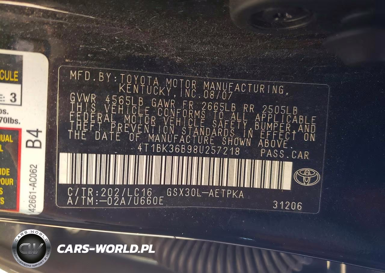 2008 Toyota Avalon Limited VIN:4T1BK36B98U257218 - 12