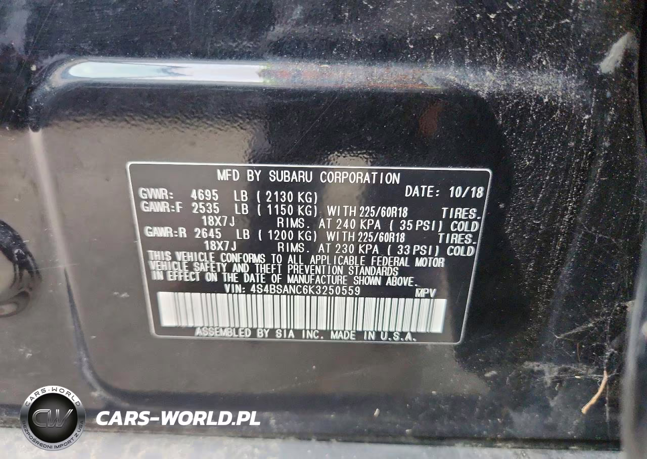 2019 Subaru Outback 2.5I Limited VIN:4S4BSANC6K3250559 - 14