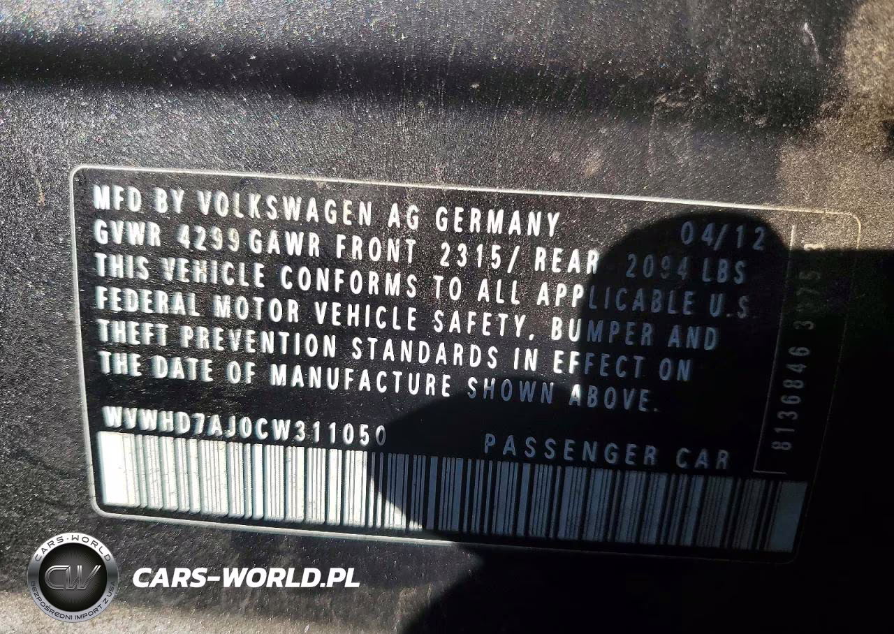 2012 Volkswagen Gti VIN:WVWHD7AJ0CW311050 - 13