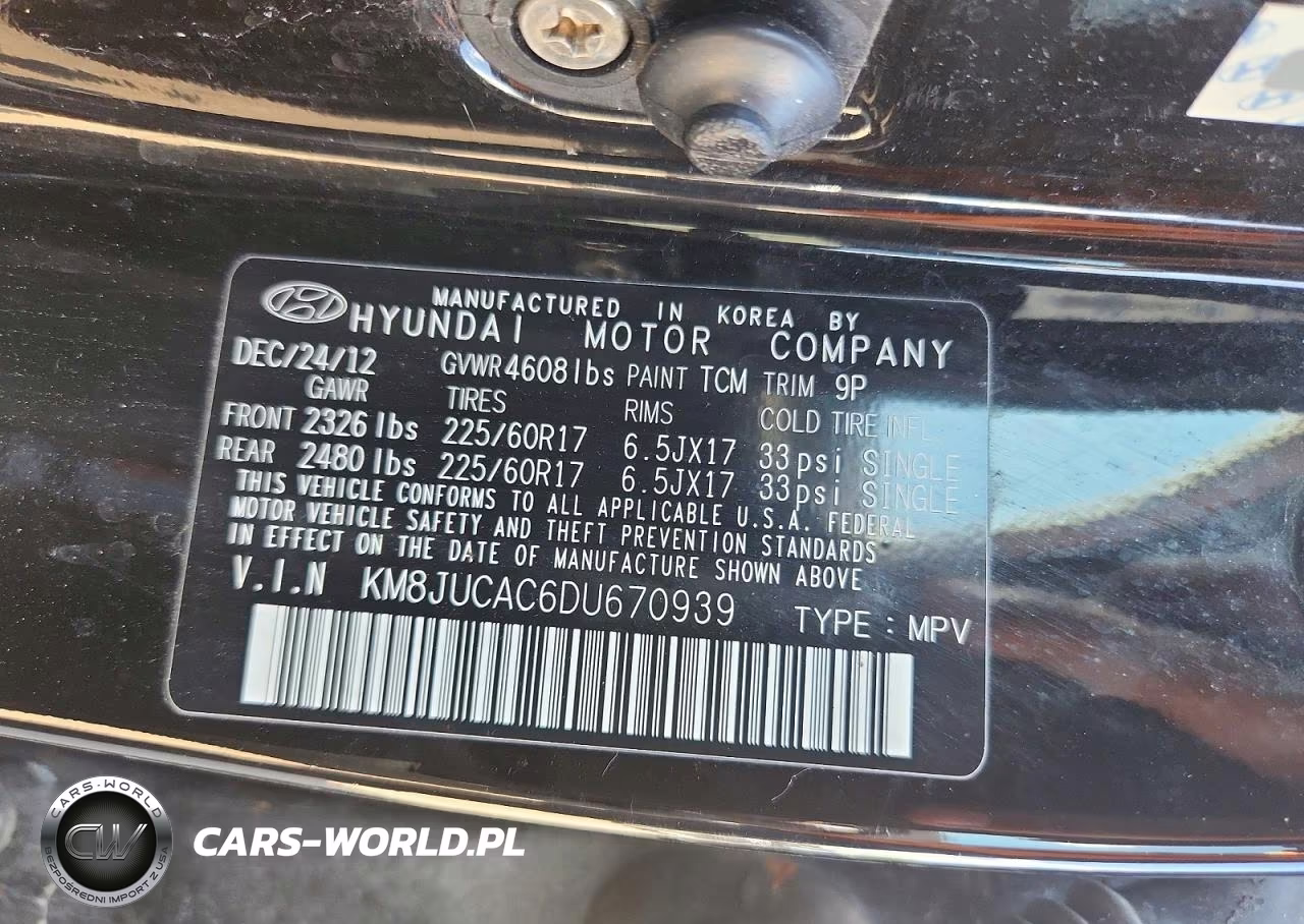 2013 Hyundai Tucson Gls VIN:KM8JUCAC6DU670939 - 13
