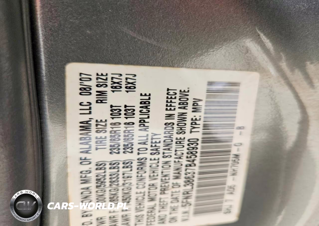2007 Honda Odyssey Exl VIN:5FNRL38637B458930 - 13