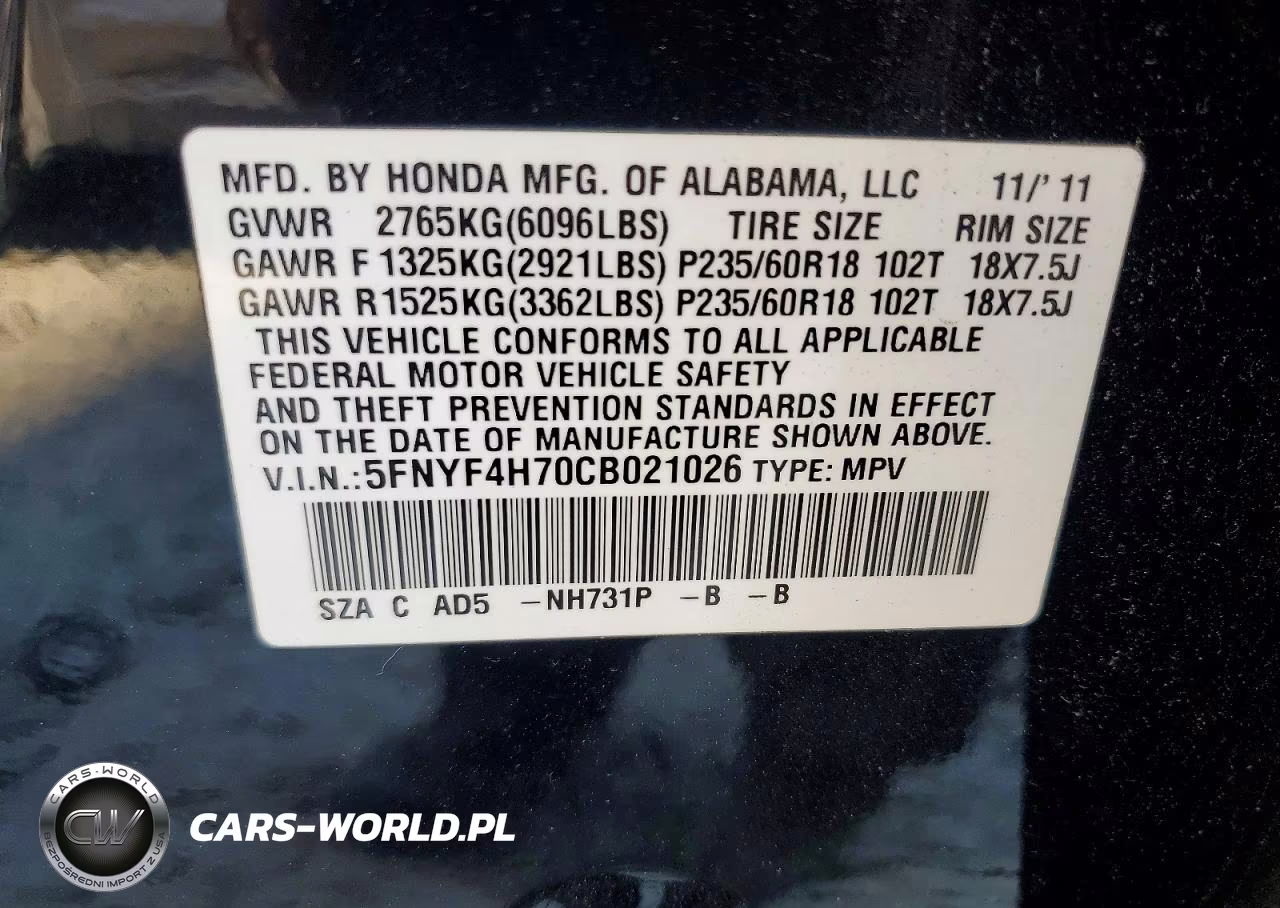 2012 Honda Pilot Exln VIN:5FNYF4H70CB021026 - 13