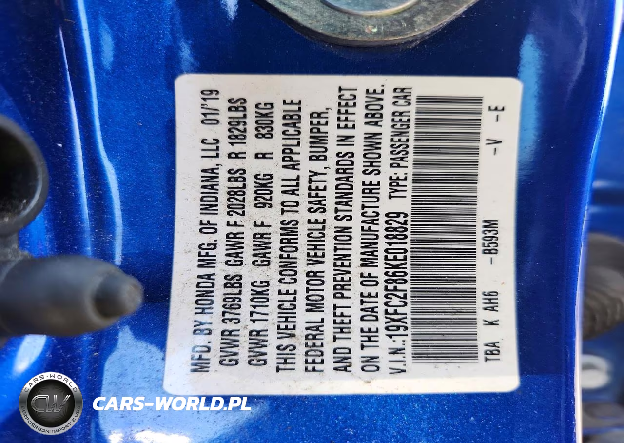 2019 Honda Civic Sport VIN:19XFC2F86KE018829 - 12