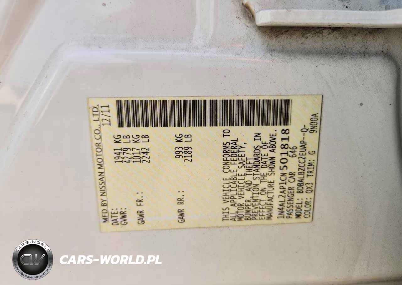 2012 Nissan Altima 2.5 VIN:1N4AL2AP1CN501818 - 12