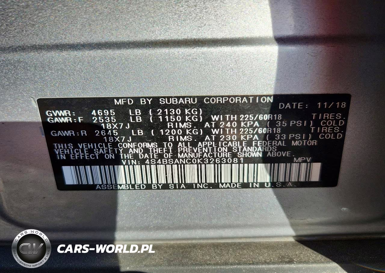 2019 Subaru Outback 2.5I Limited VIN:4S4BSANC0K3263081 - 12