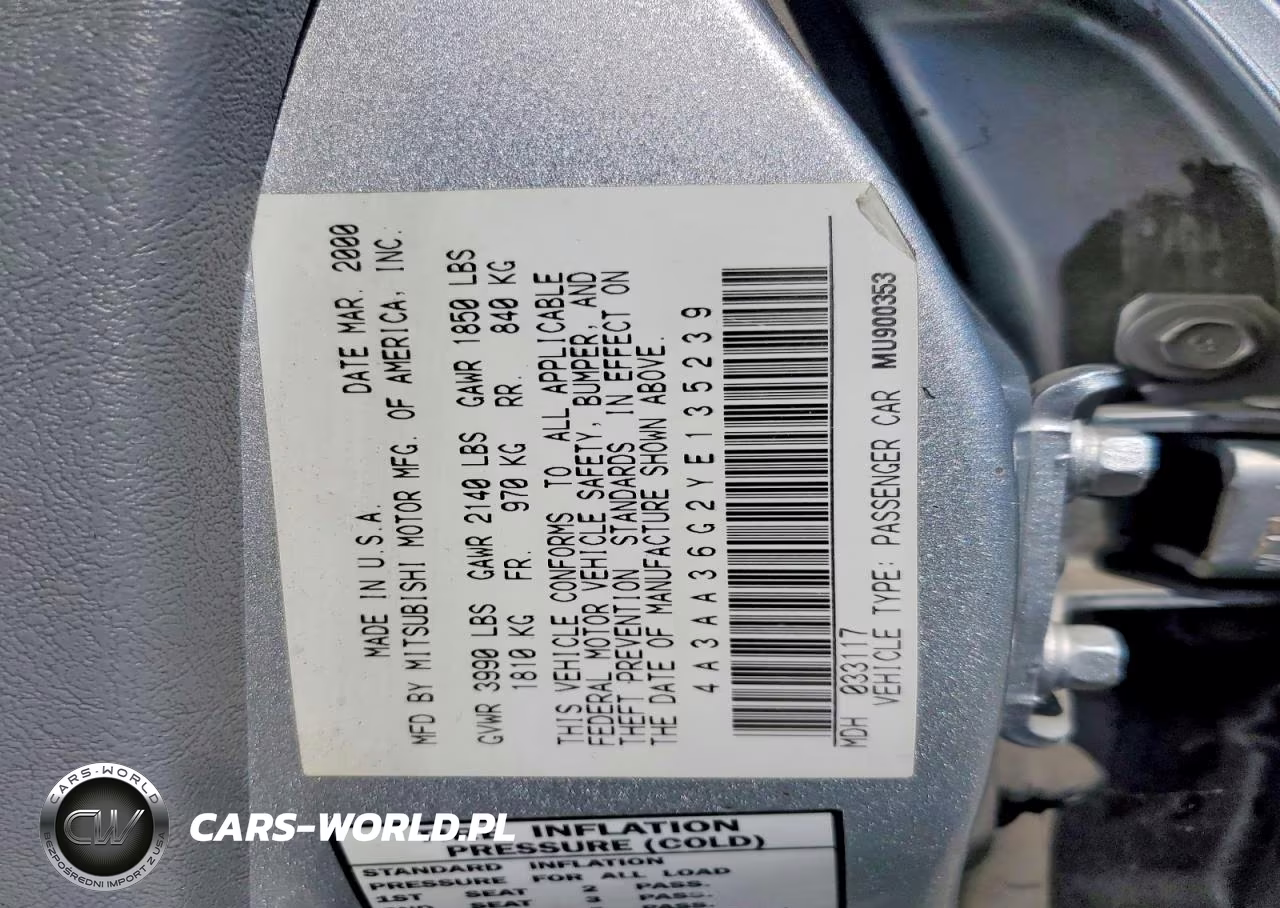 2000 Mitsubishi Galant De VIN:4A3AA36G2YE135239 - 13
