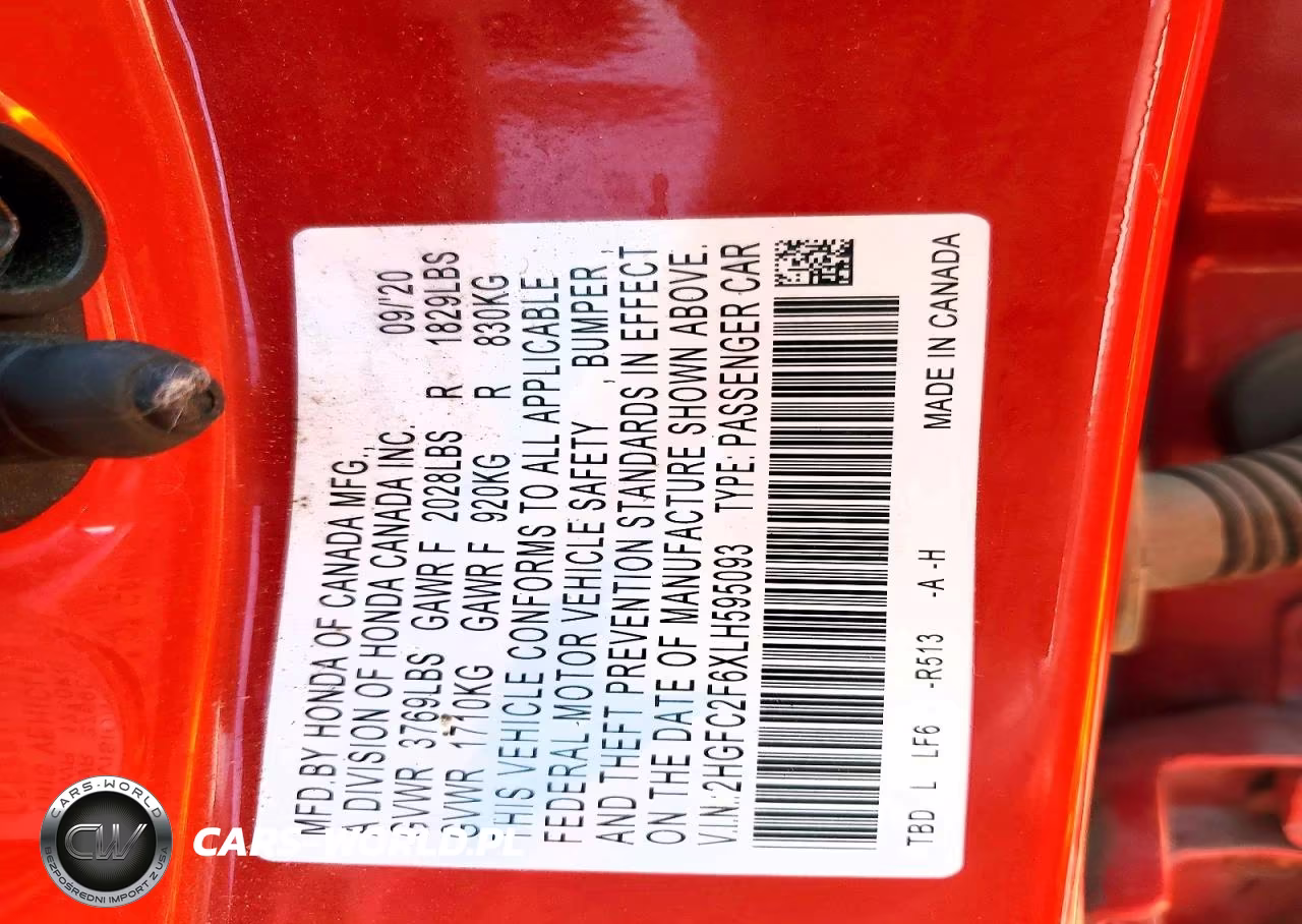 2020 Honda Civic Lx VIN:2HGFC2F6XLH595093 - 12