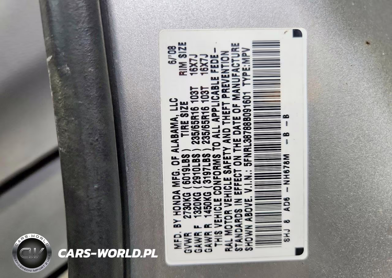 2008 Honda Odyssey Exl VIN:5FNRL38788B091601 - 13