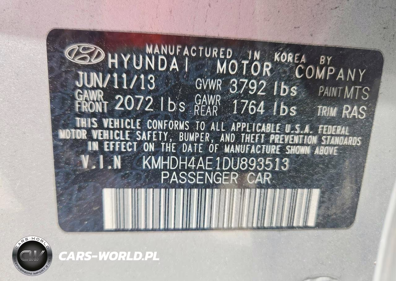 2013 Hyundai Elantra Gls VIN:KMHDH4AE1DU893513 - 12