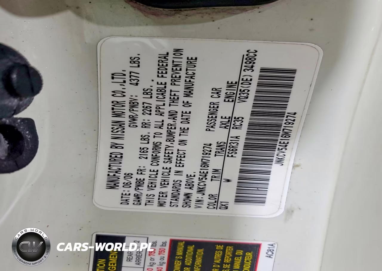 2006 Infiniti G35 Base VIN:JNKCV54E16M719274 - 12