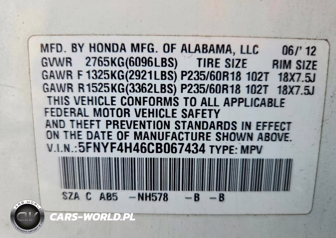 2012 Honda Pilot Ex VIN:5FNYF4H46CB067434 - 13