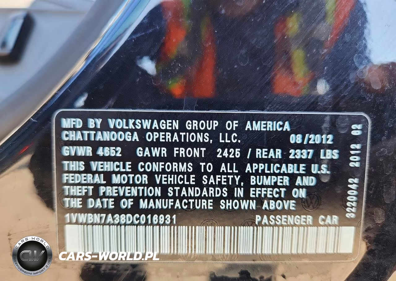 2013 Volkswagen Passat Se VIN:1VWBN7A38DC016931 - 12