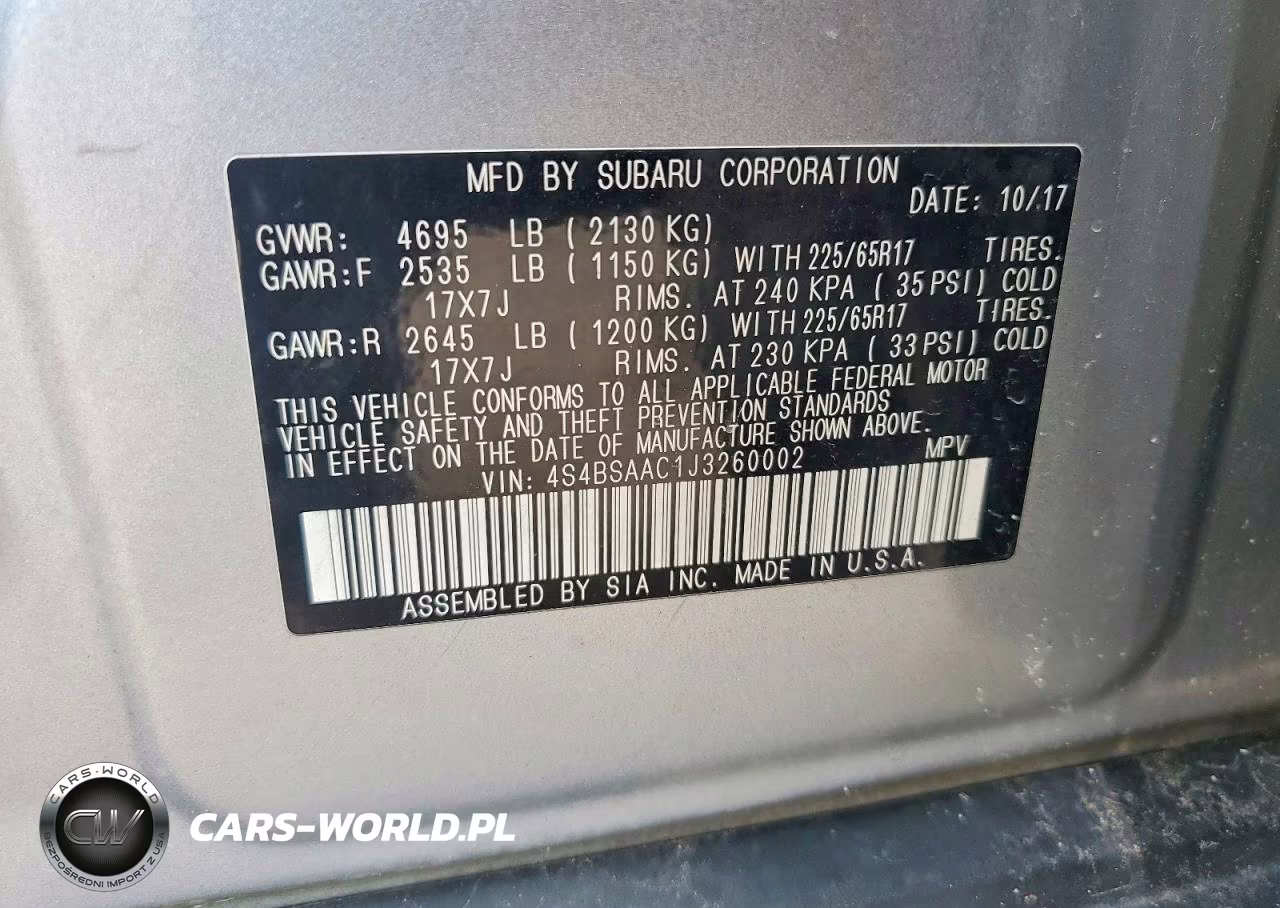 2018 Subaru Outback 2.5I VIN:4S4BSAAC1J3260002 - 13
