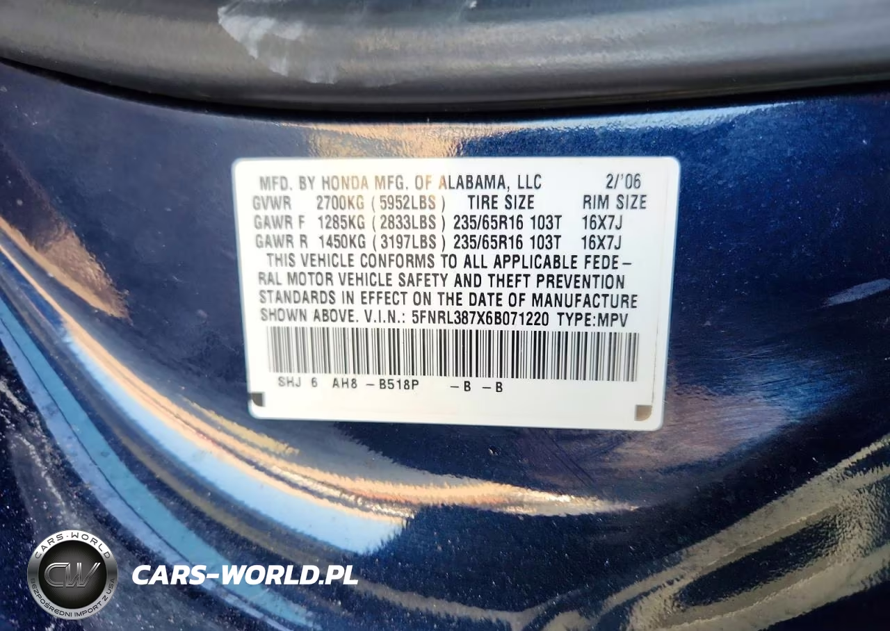 2006 Honda Odyssey Exl VIN:5FNRL387X6B071220 - 13
