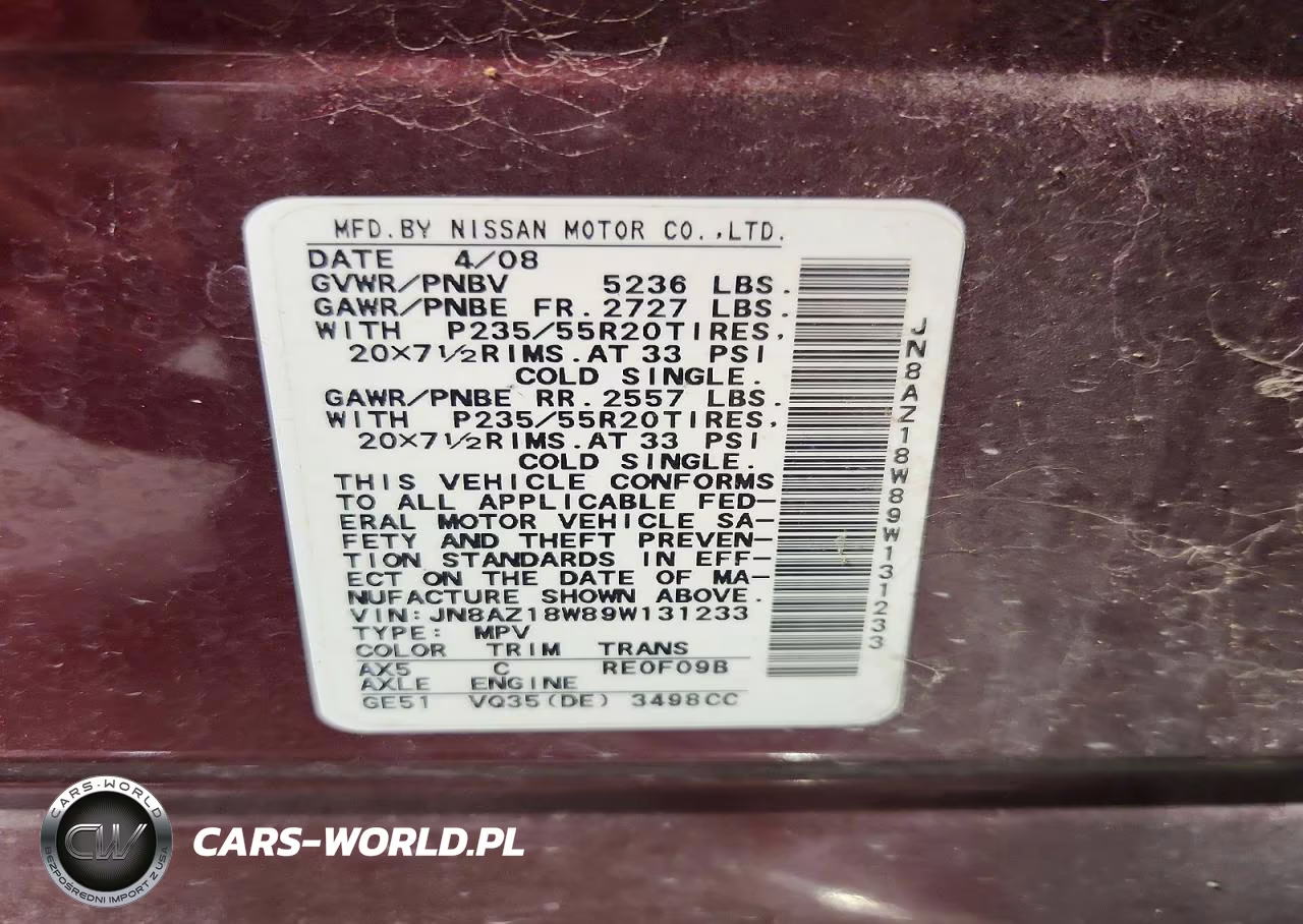 2009 Nissan Murano S VIN:JN8AZ18W89W131233 - 13