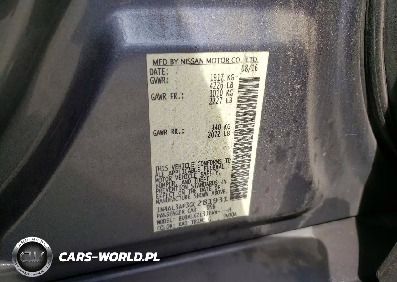 2016 Nissan Altima 2.5 Sv VIN:1N4AL3AP3GC281931 - 12