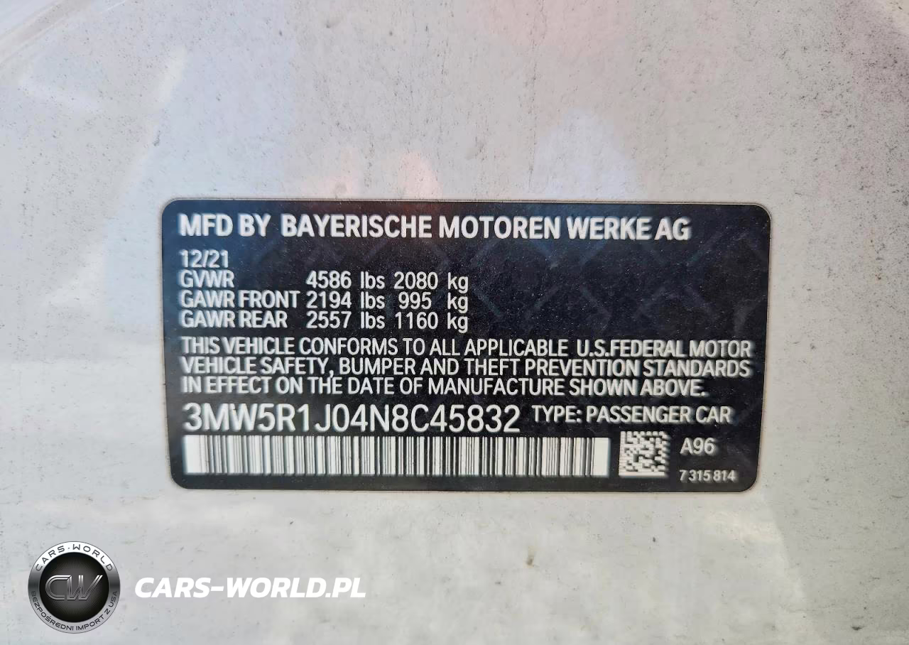 2022 BMW 330I VIN:3MW5R1J04N8C45832 - 13