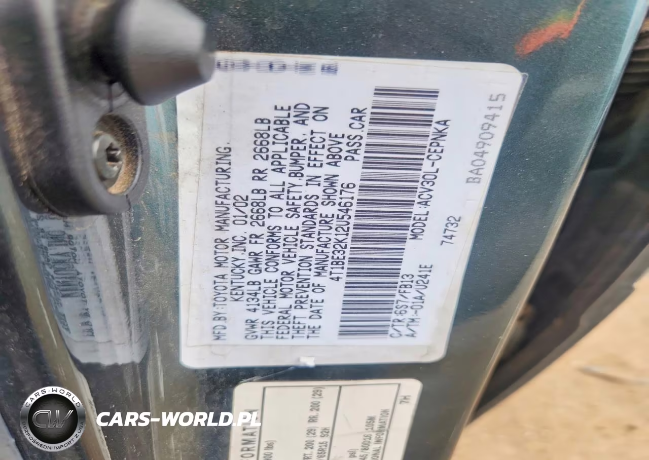 2002 Toyota Camry Le VIN:4T1BE32K12U546176 - 12