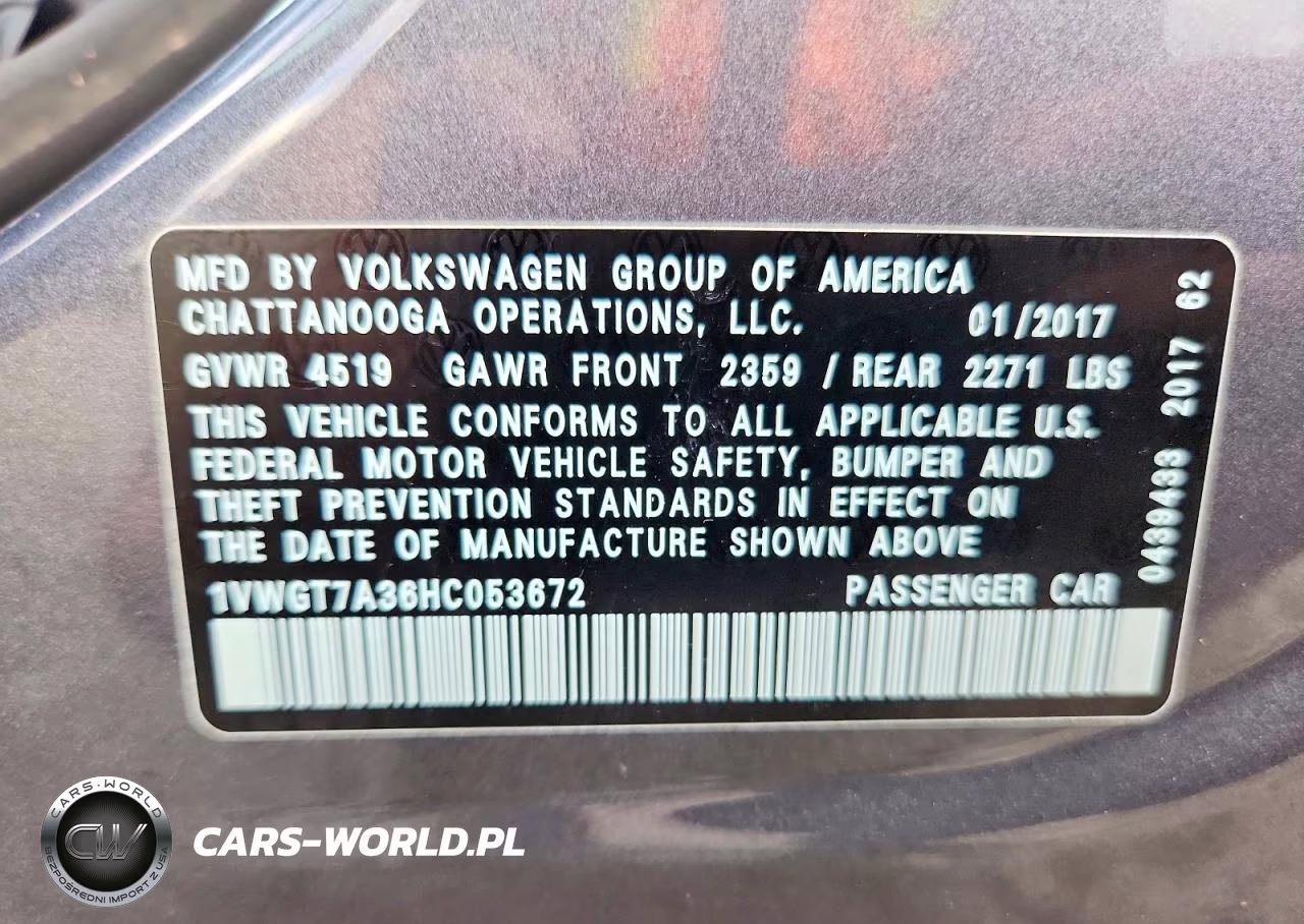 2017 Volkswagen Passat Se VIN:1VWGT7A36HC053672 - 13