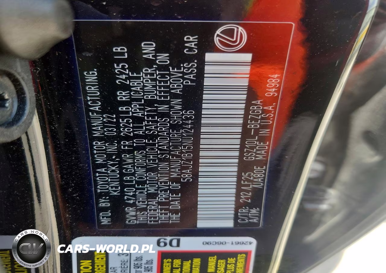 2022 Lexus Es 350 F Sport VIN:58AJZ1B15NU124436 - 13