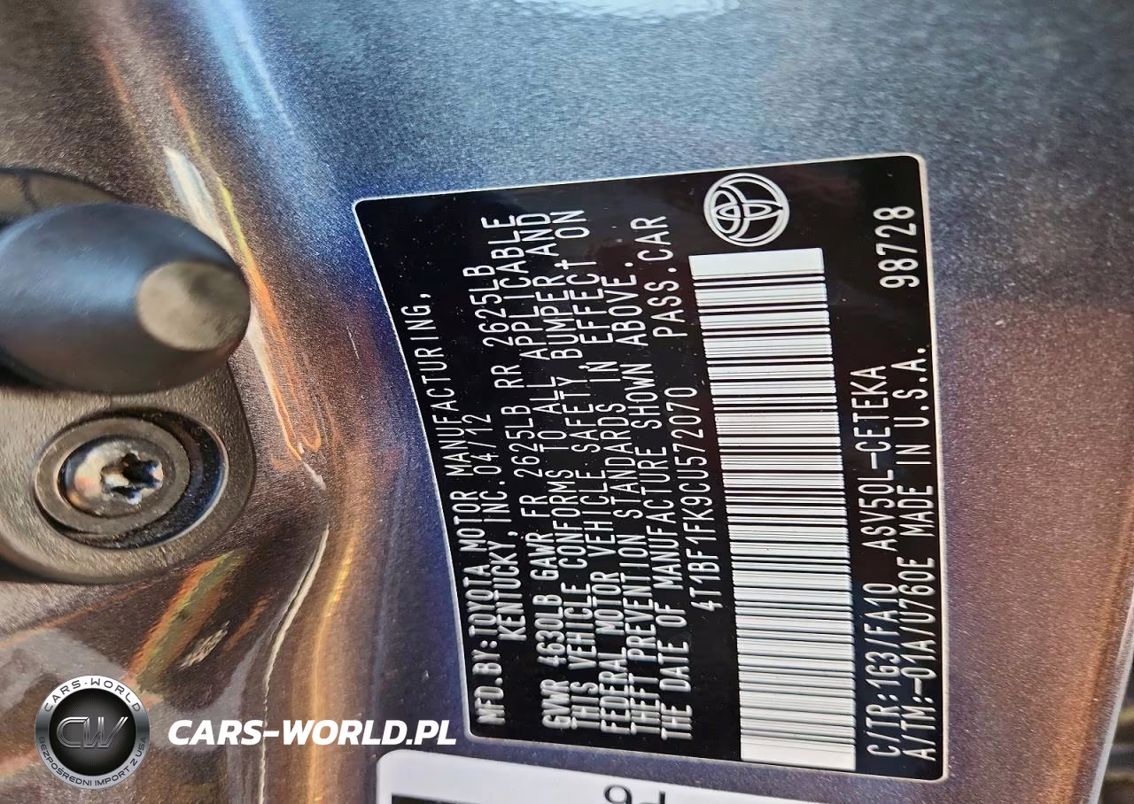 2012 Toyota Camry L VIN:4T1BF1FK9CU572070 - 12