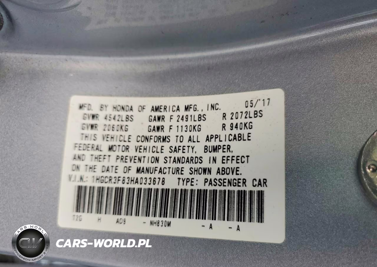 2017 Honda Accord Exl VIN:1HGCR3F83HA033678 - 12