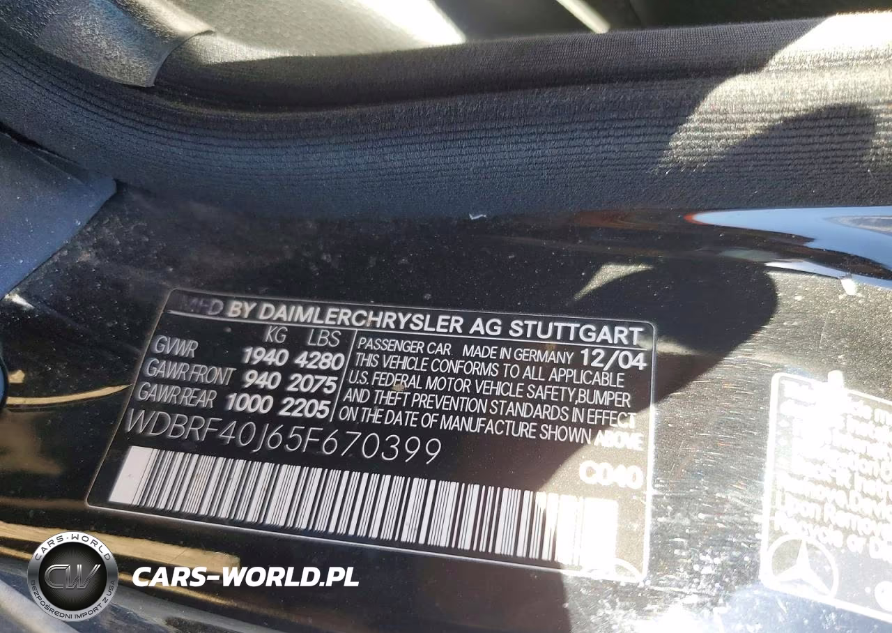 2005 Mercedes-Benz C 230K Sport Sedan VIN:WDBRF40J65F670399 - 12