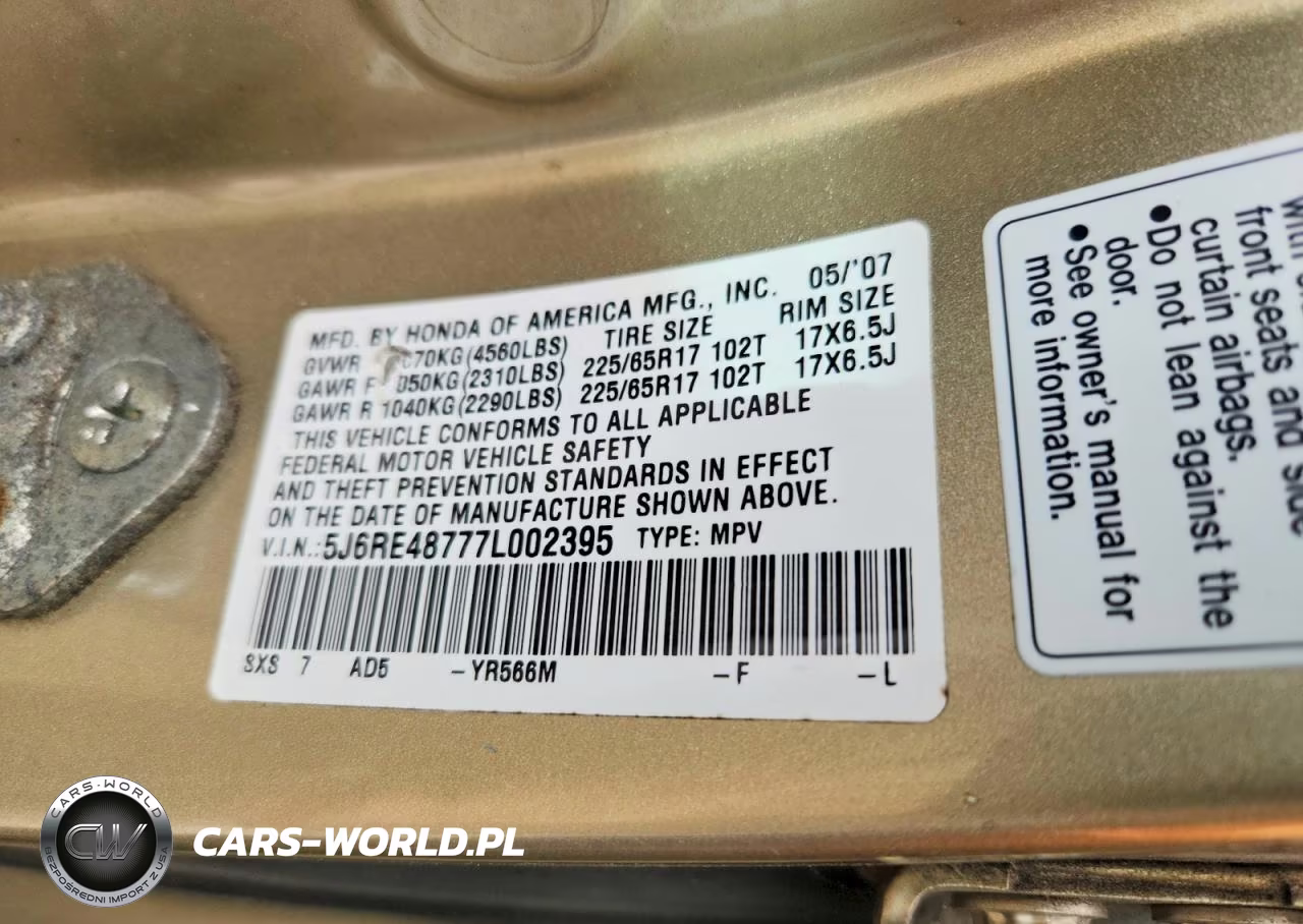 2007 Honda Cr-V Exl VIN:5J6RE48777L002395 - 14