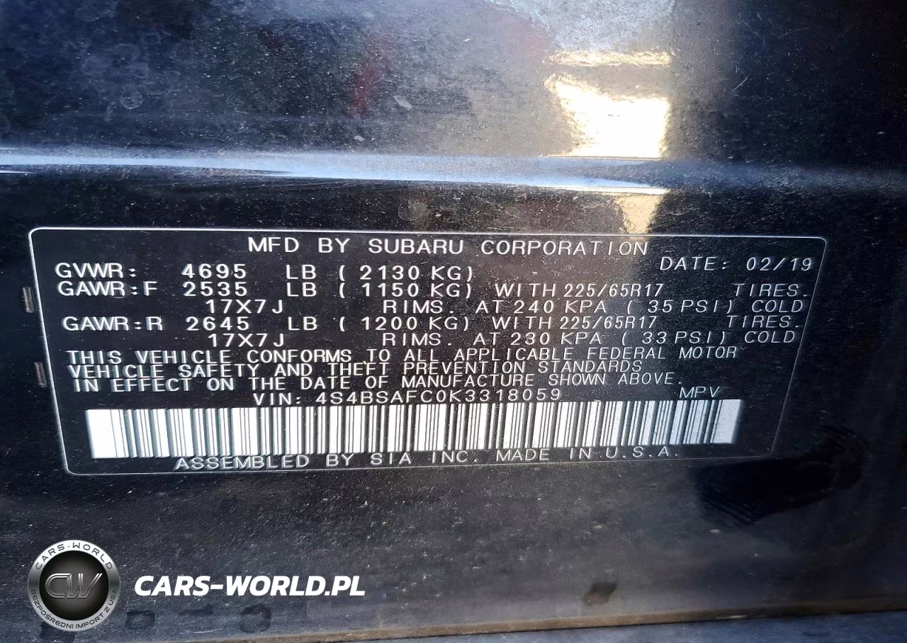 2019 Subaru Outback 2.5I Premium VIN:4S4BSAFC0K3318059 - 14