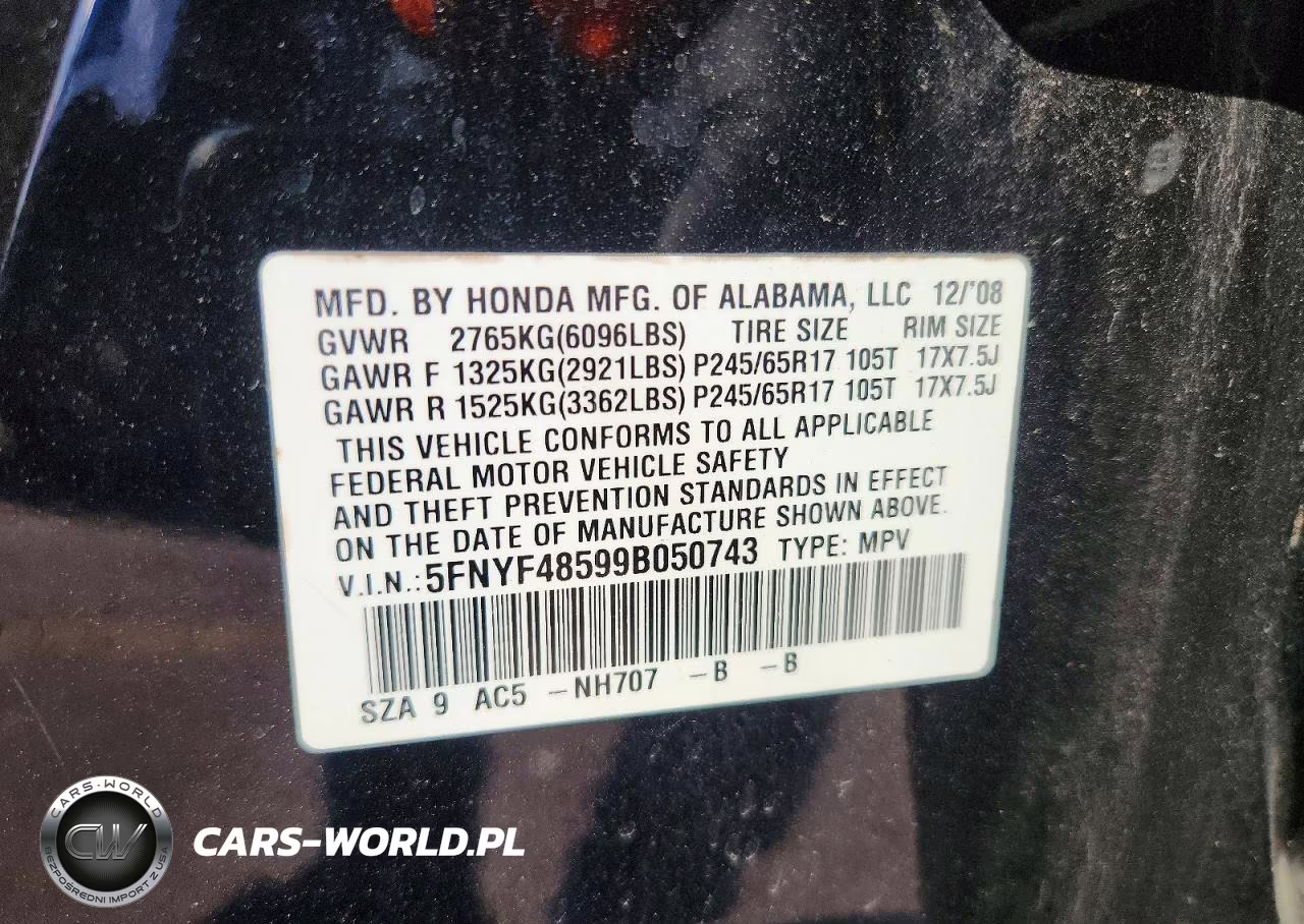 2009 Honda Pilot Exl VIN:5FNYF48599B050743 - 14