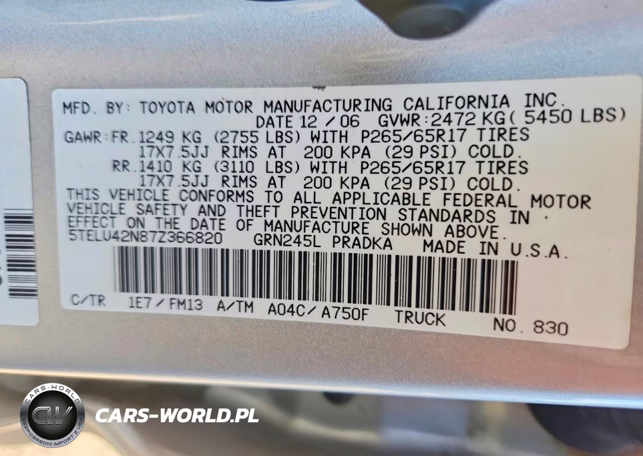 2007 Toyota Tacoma V6 VIN:5TELU42N87Z366820 - 12
