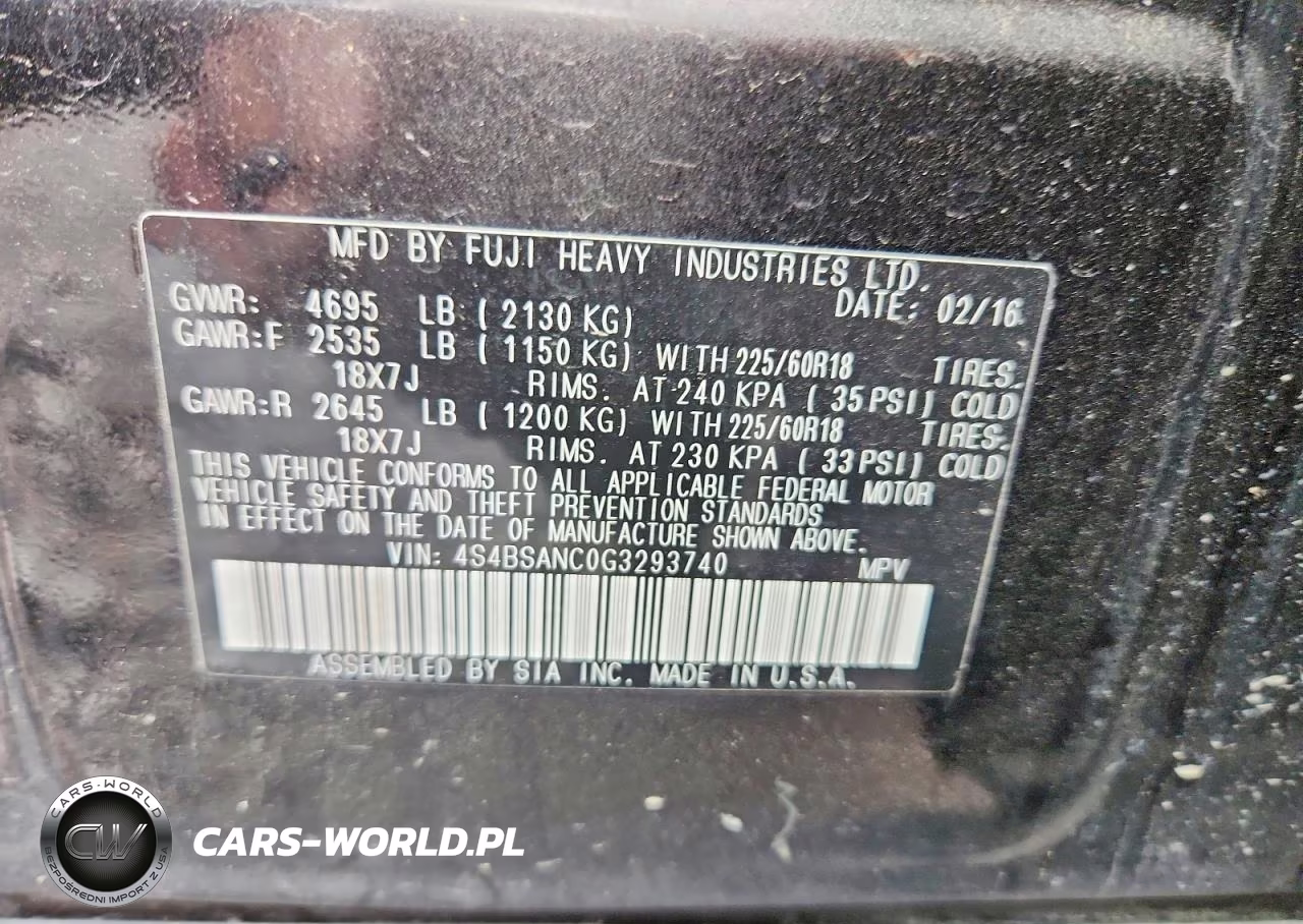 2016 Subaru Outback 2.5I Limited VIN:4S4BSANC0G3293740 - 13