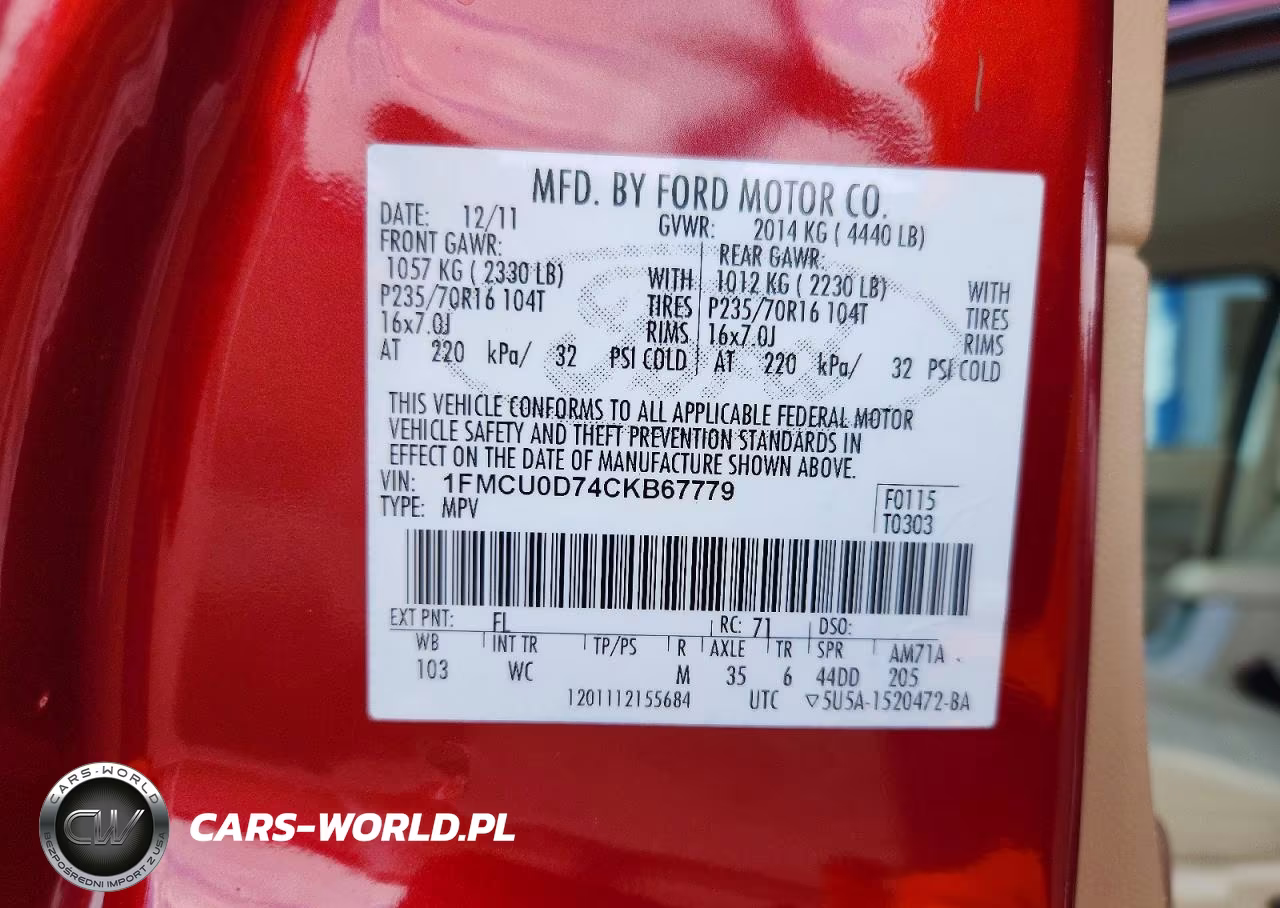 2012 Ford Escape Xlt VIN:1FMCU0D74CKB67779 - 14