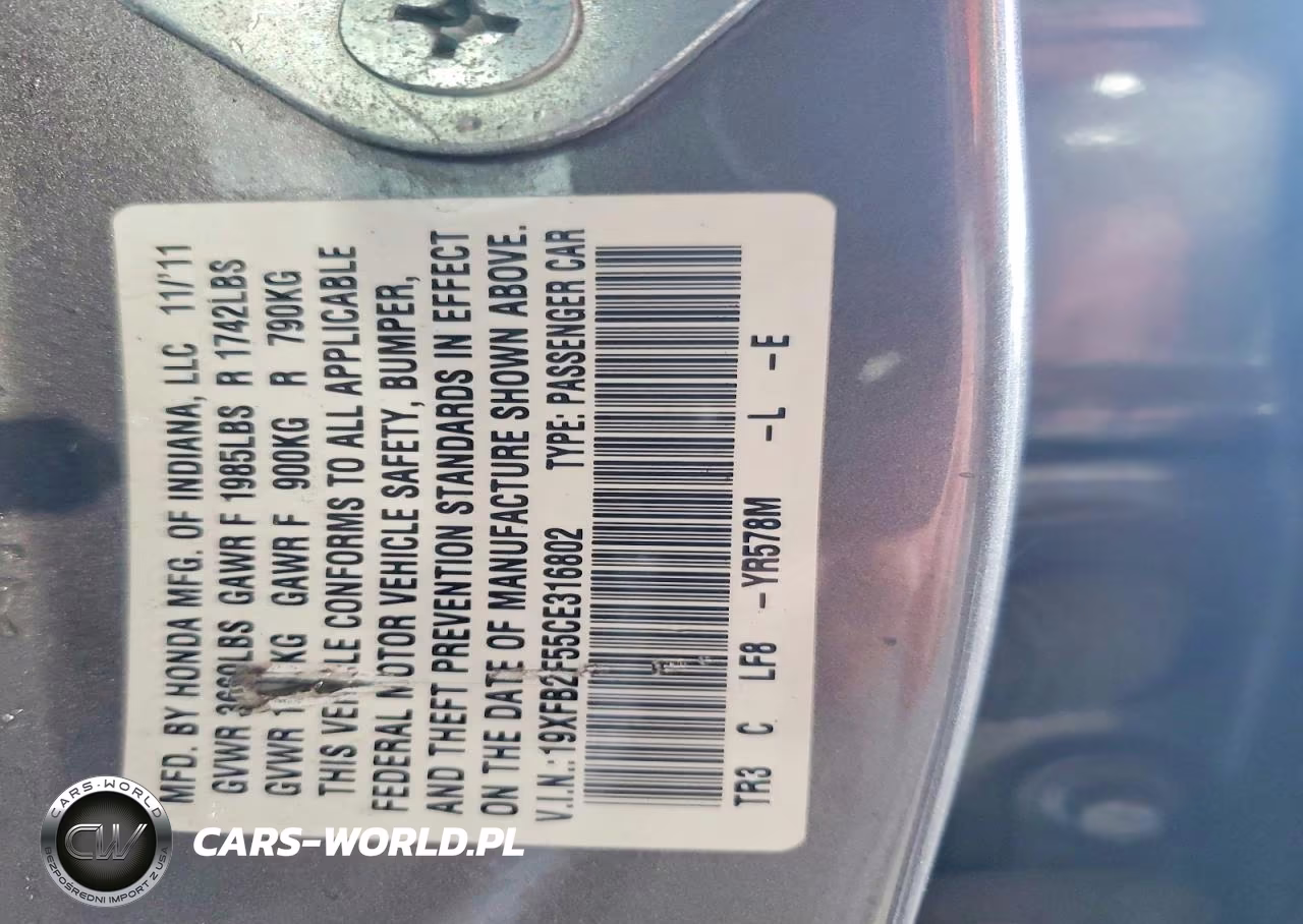 2012 Honda Civic Lx VIN:19XFB2F55CE316802 - 12