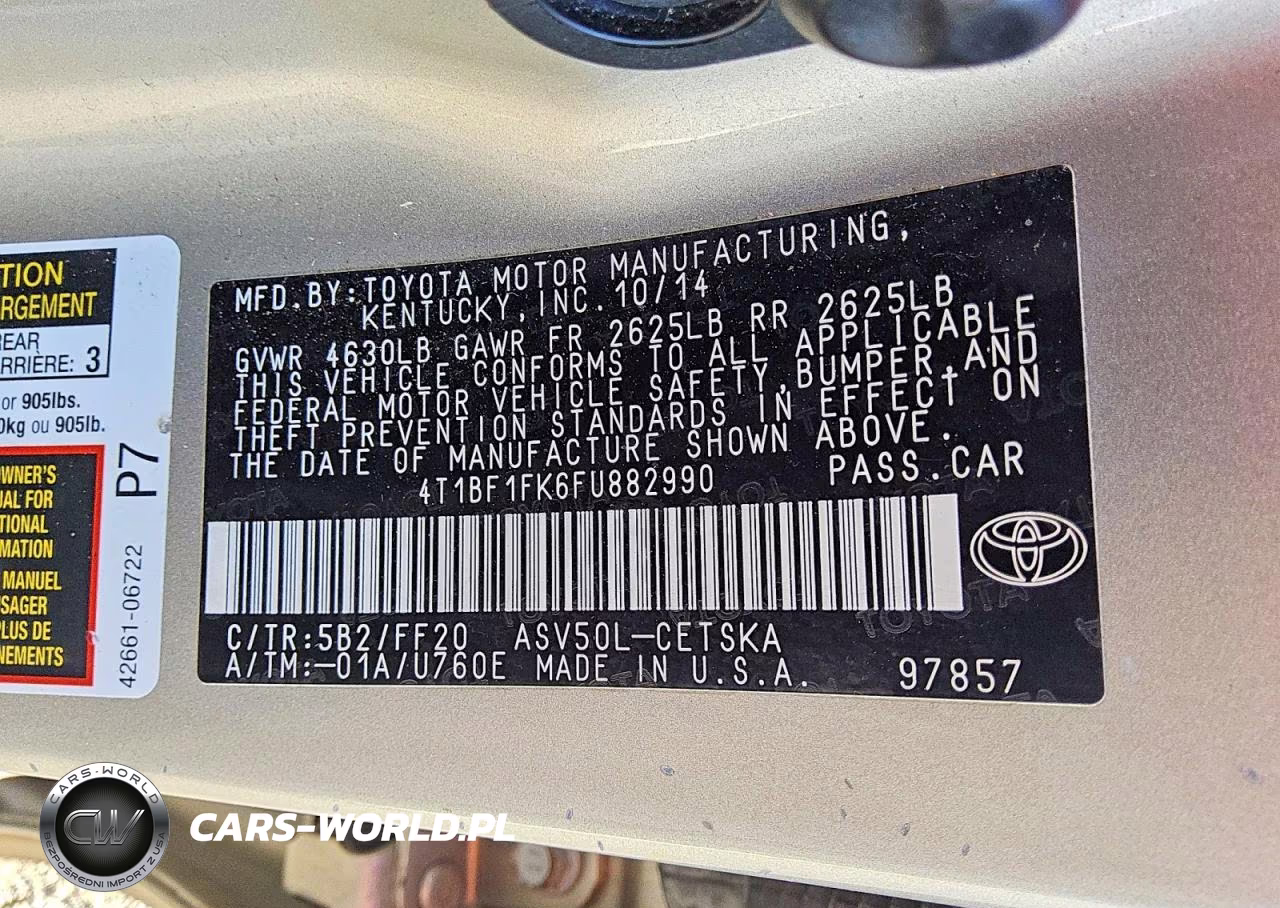 2015 Toyota Camry Se VIN:4T1BF1FK6FU882990 - 12