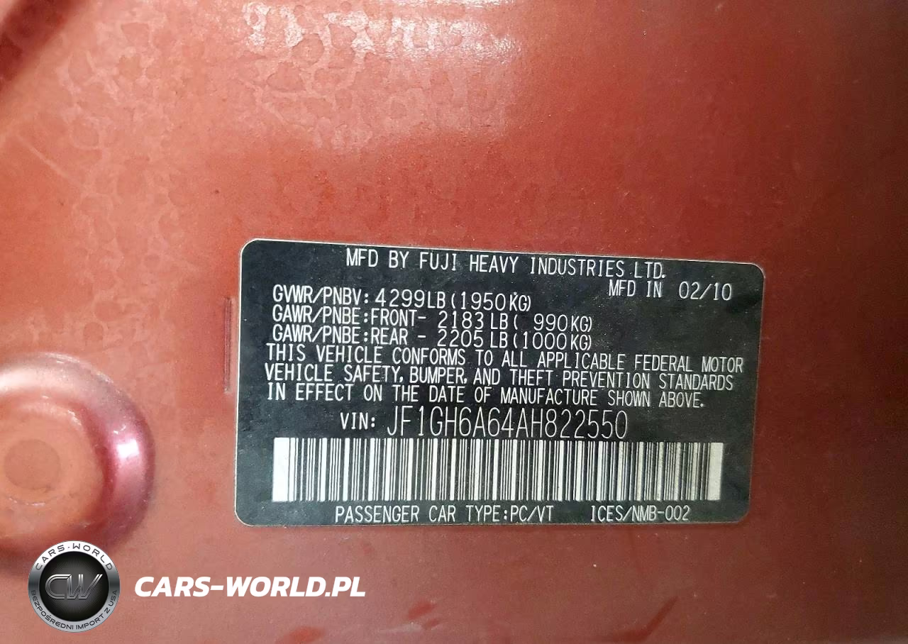 2010 Subaru Impreza 2.5I VIN:JF1GH6A64AH822550 - 12