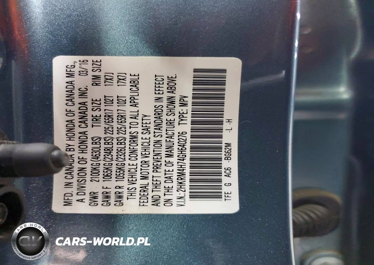 2016 Honda Cr-V Exl VIN:2HKRM4H74GH640276 - 13