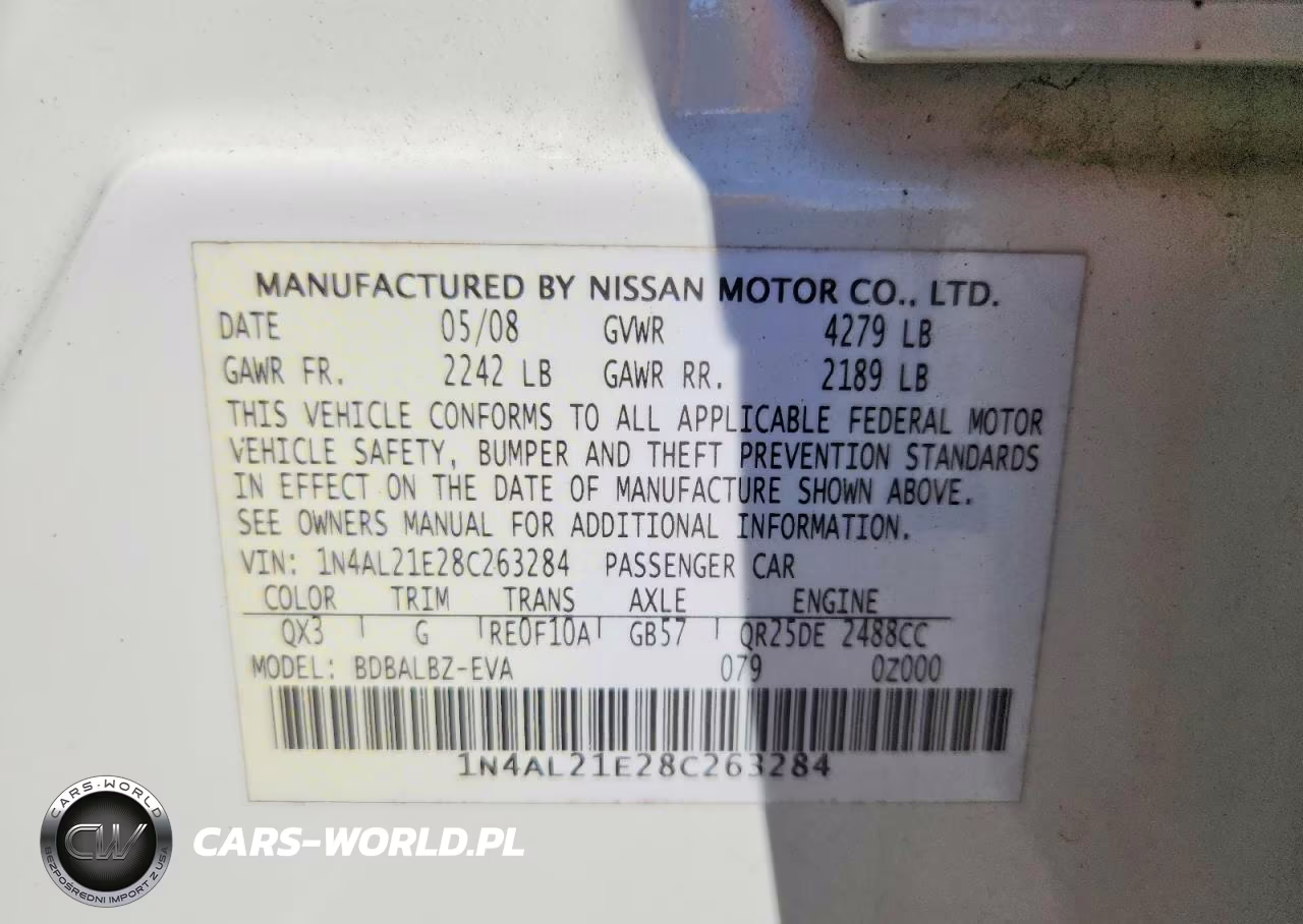 2008 Nissan Altima 2.5 VIN:1N4AL21E28C263284 - 13