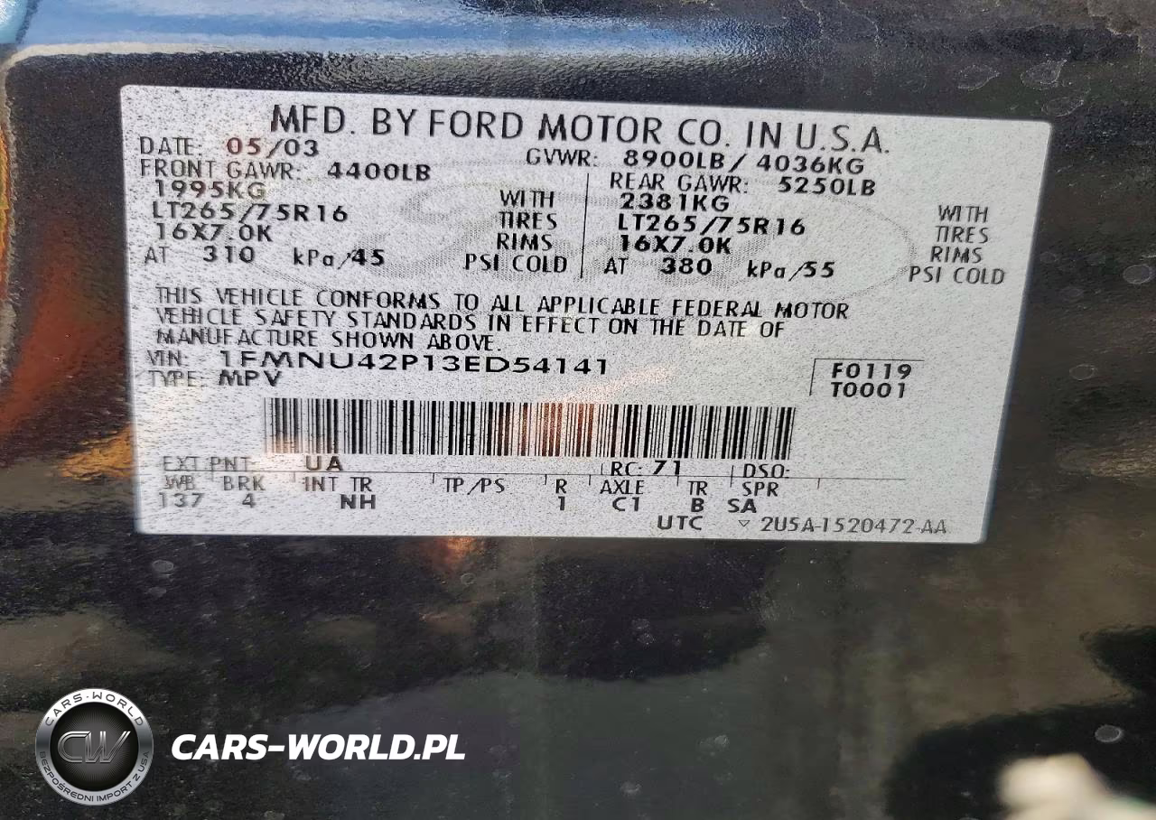 2003 Ford Excursion Limited VIN:1FMNU42P13ED54141 - 13