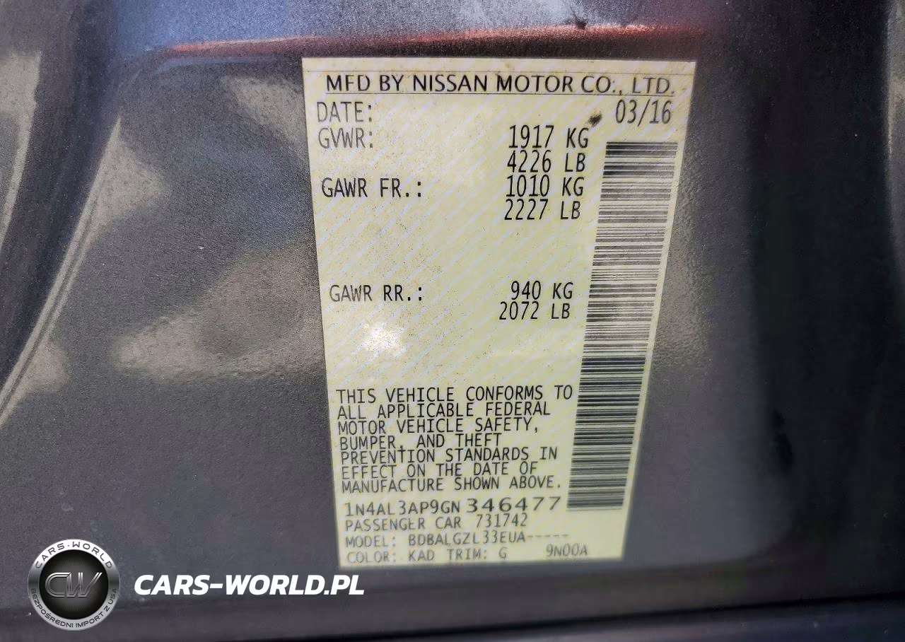 2016 Nissan Altima 2.5 S VIN:1N4AL3AP9GN346477 - 12