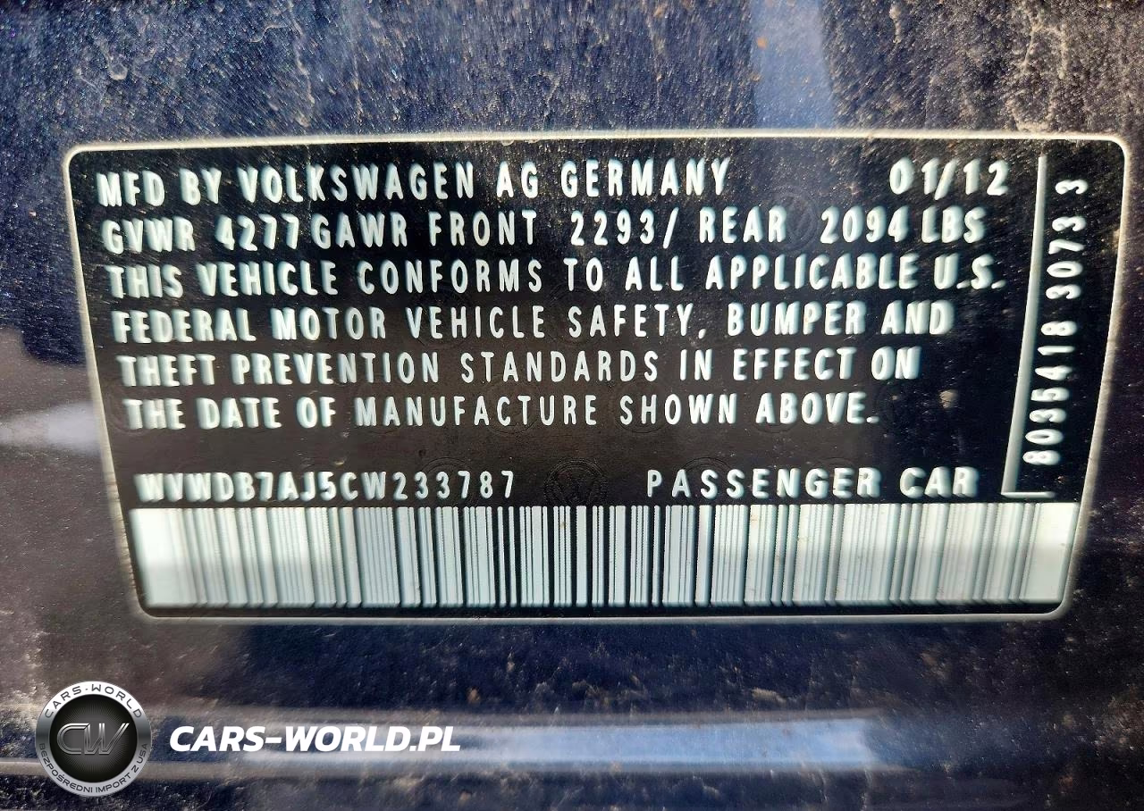 2012 Volkswagen Golf VIN:WVWDB7AJ5CW233787 - 12