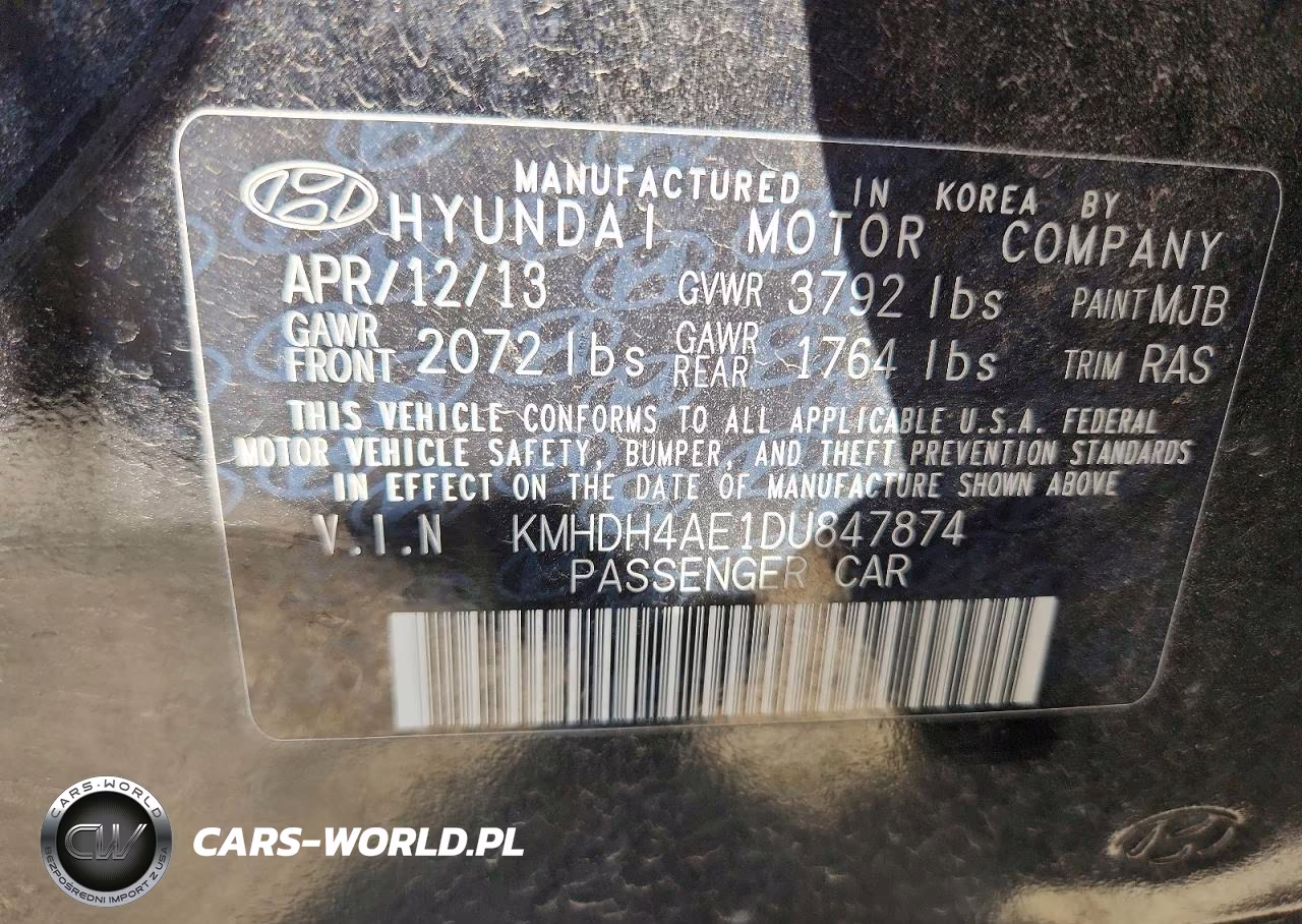 2013 Hyundai Elantra Gls VIN:KMHDH4AE1DU847874 - 12