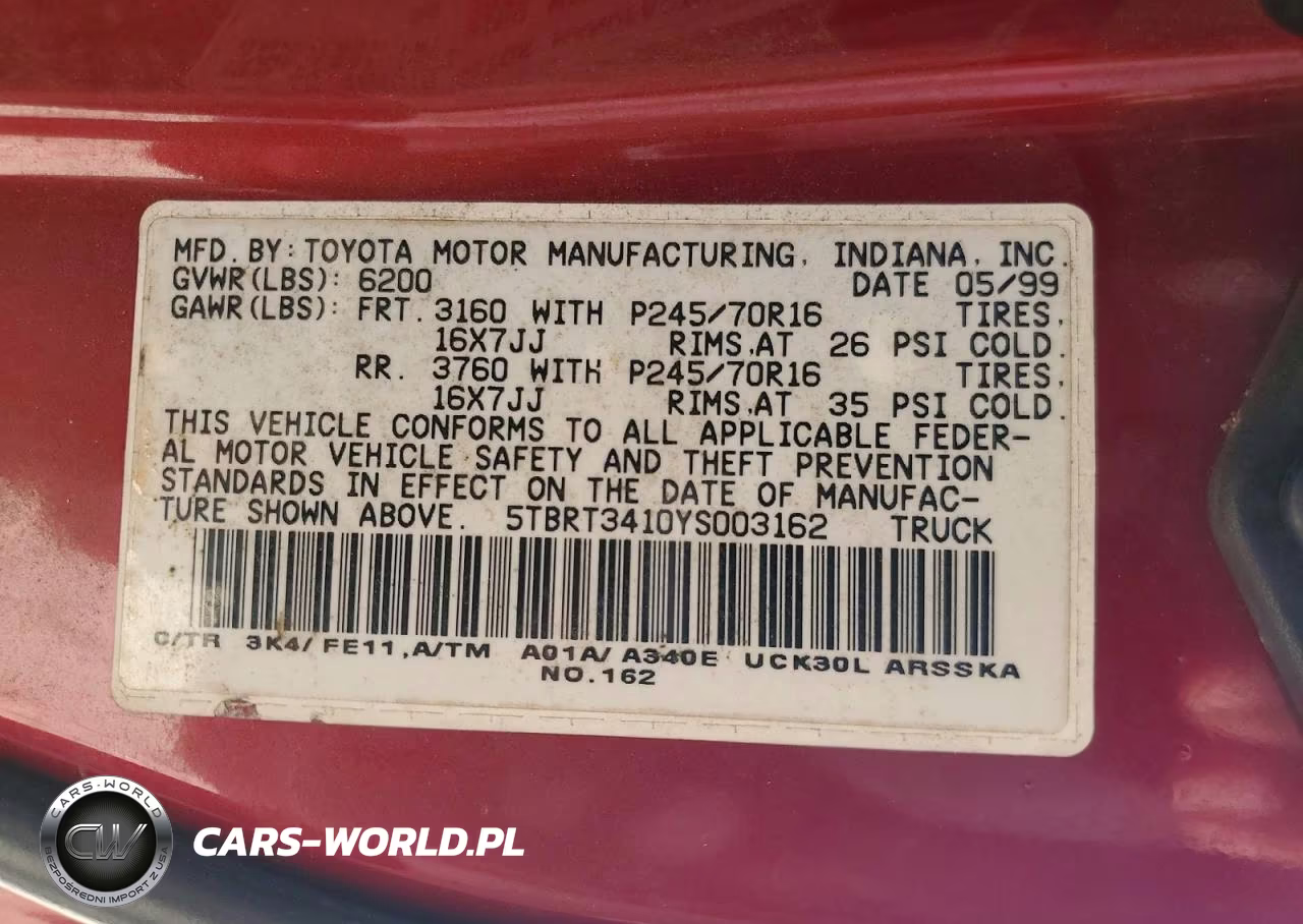 2000 Toyota Tundra Sr5 VIN:5TBRT3410YS003162 - 12