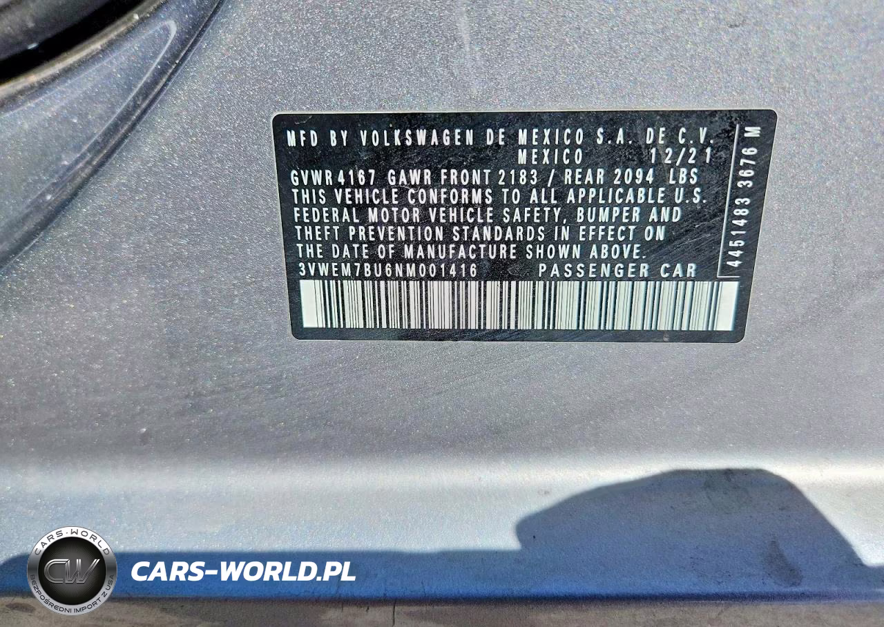 2022 Volkswagen Jetta Se VIN:3VWEM7BU6NM001416 - 12